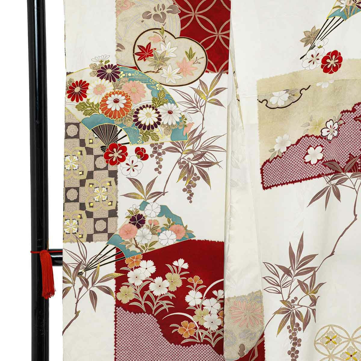 未仕立て 振袖 22点セット「Coffret 白 扇面市松模様」仮絵羽 振り袖