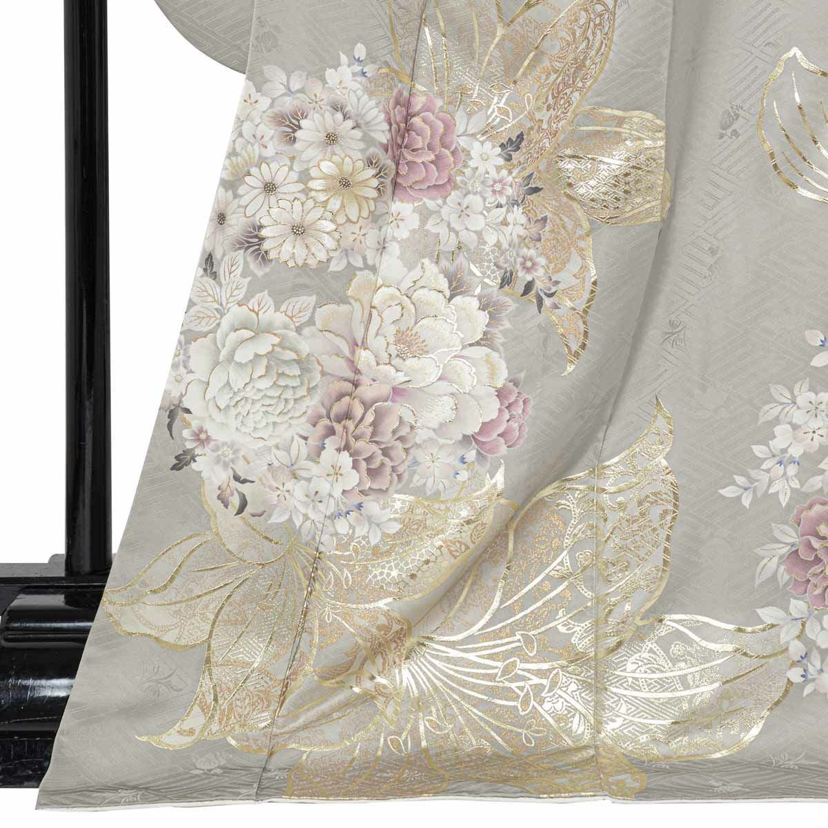 未仕立て 振袖 22点セット「SIA グレー 百合に花丸文」仮絵羽 振り袖