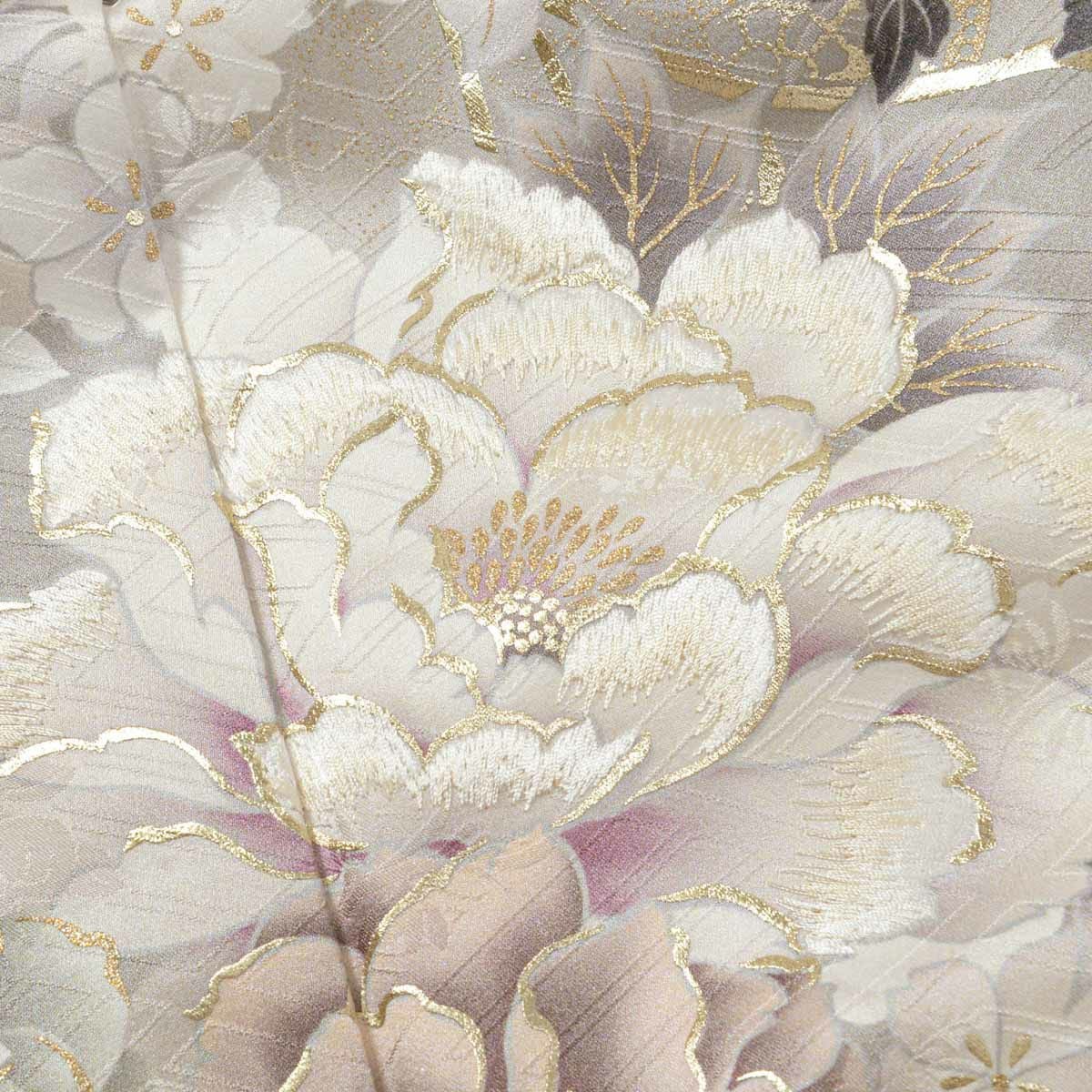 未仕立て 振袖 22点セット「SIA グレー 百合に花丸文」仮絵羽 振り袖