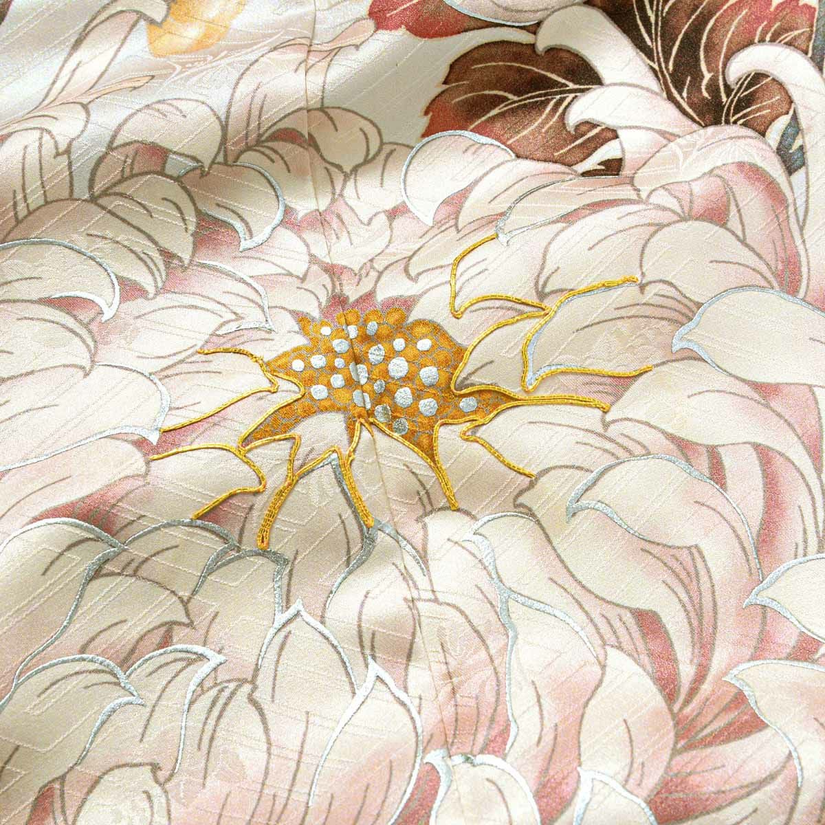 未仕立て 振袖 22点セット「白 菊に松竹梅」仮絵羽 振り袖 正絹 着物
