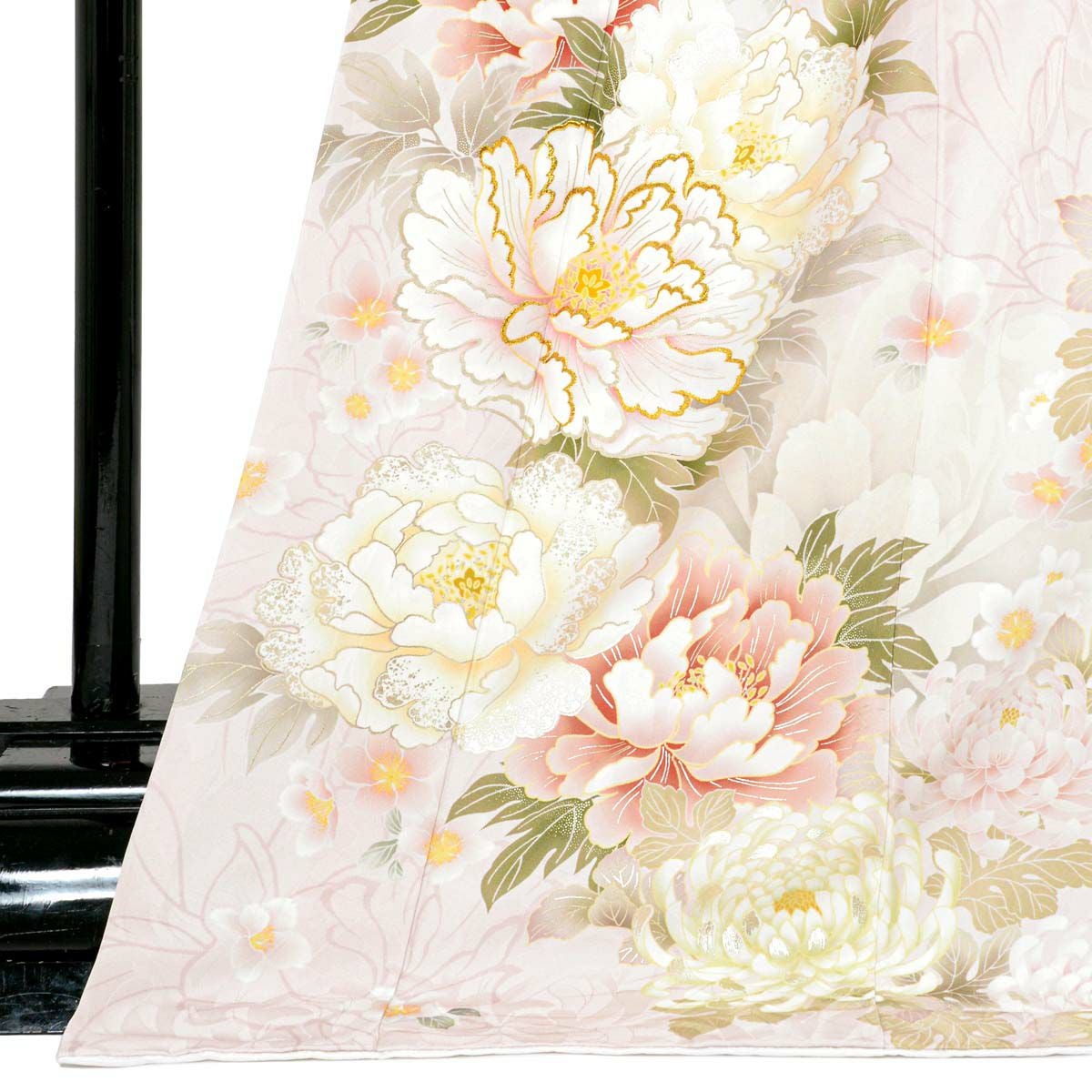 E256☆送料込み❣️仮絵羽 未仕立て 振袖 牡丹・桜・菊模様 刺繍 八掛付き❣️ 未仕立て 振袖 22点セット「薄ピンク 菊に牡丹」仮絵羽 振り袖 正絹