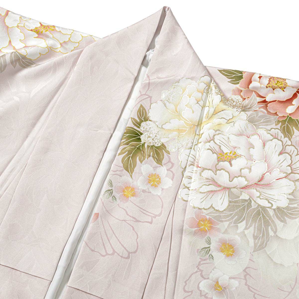 E256☆送料込み❣️仮絵羽 未仕立て 振袖 牡丹・桜・菊模様 刺繍 八掛付き❣️ 未仕立て 振袖 22点セット「薄ピンク 菊に牡丹」仮絵羽 振り袖 正絹