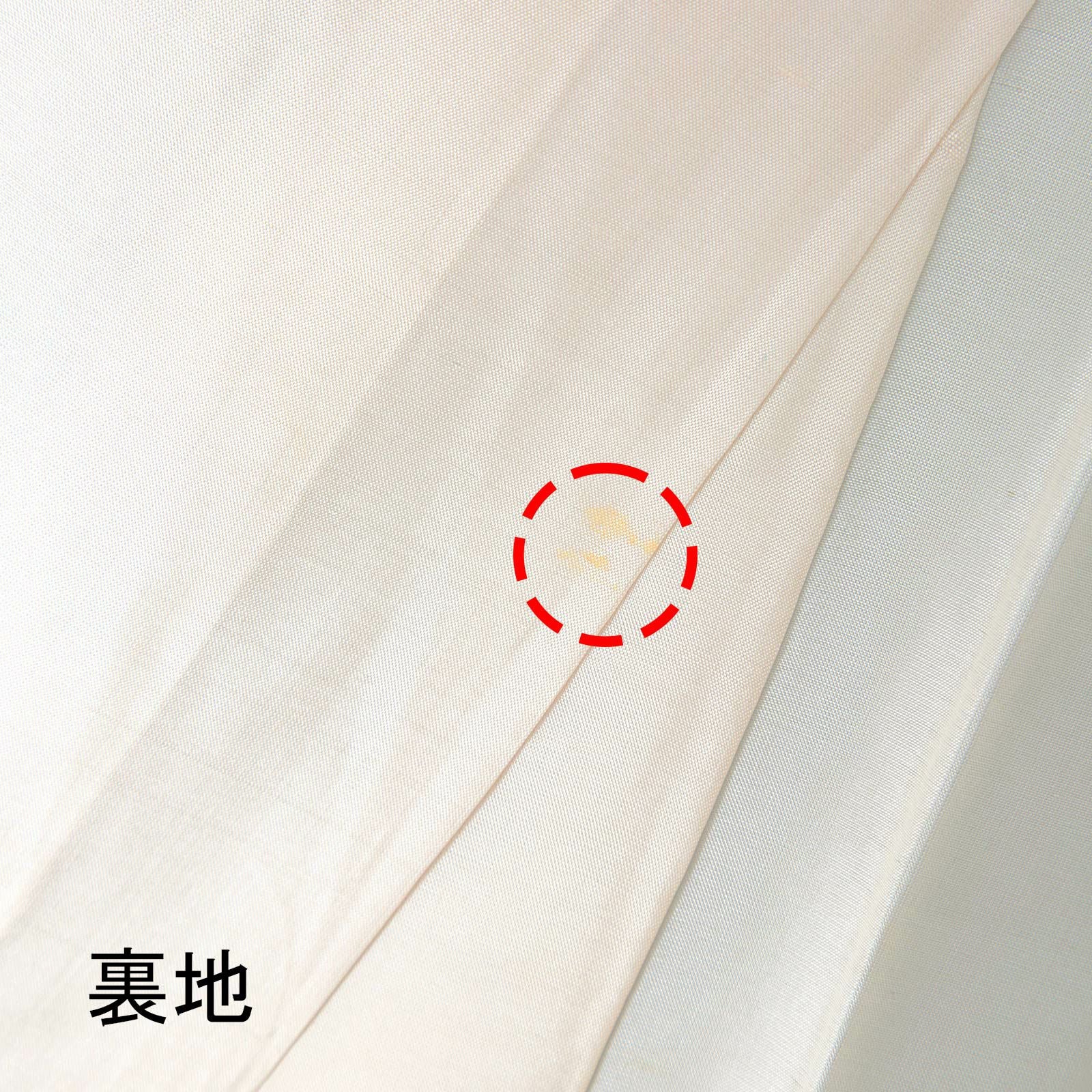 中古品】仕立て上がり 色無地 袷着物「グレーベージュ 檜扇尽くし地紋
