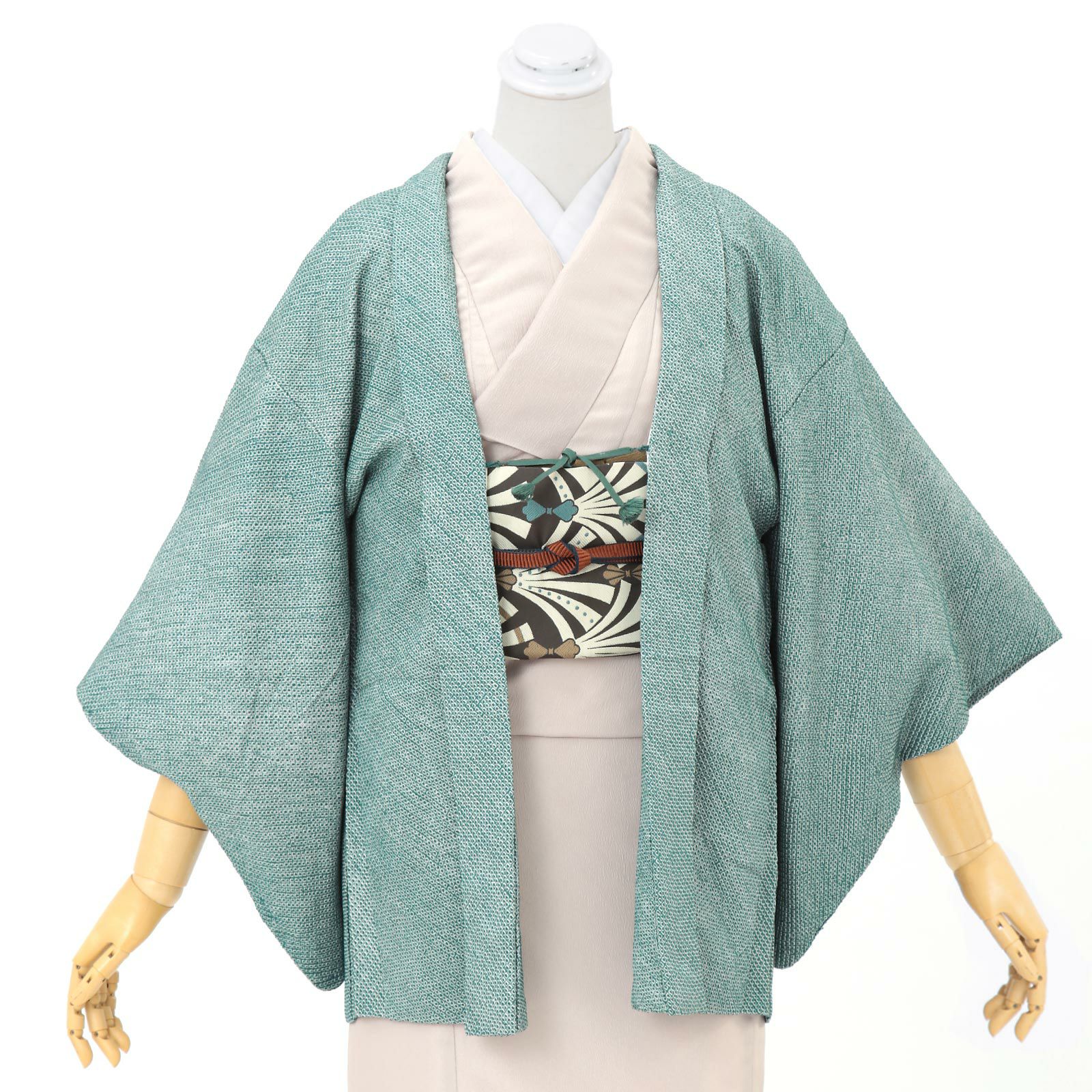 中古品】羽織「水浅葱色 鹿の子絞り」正絹 絞り 羽織り【メール便不可