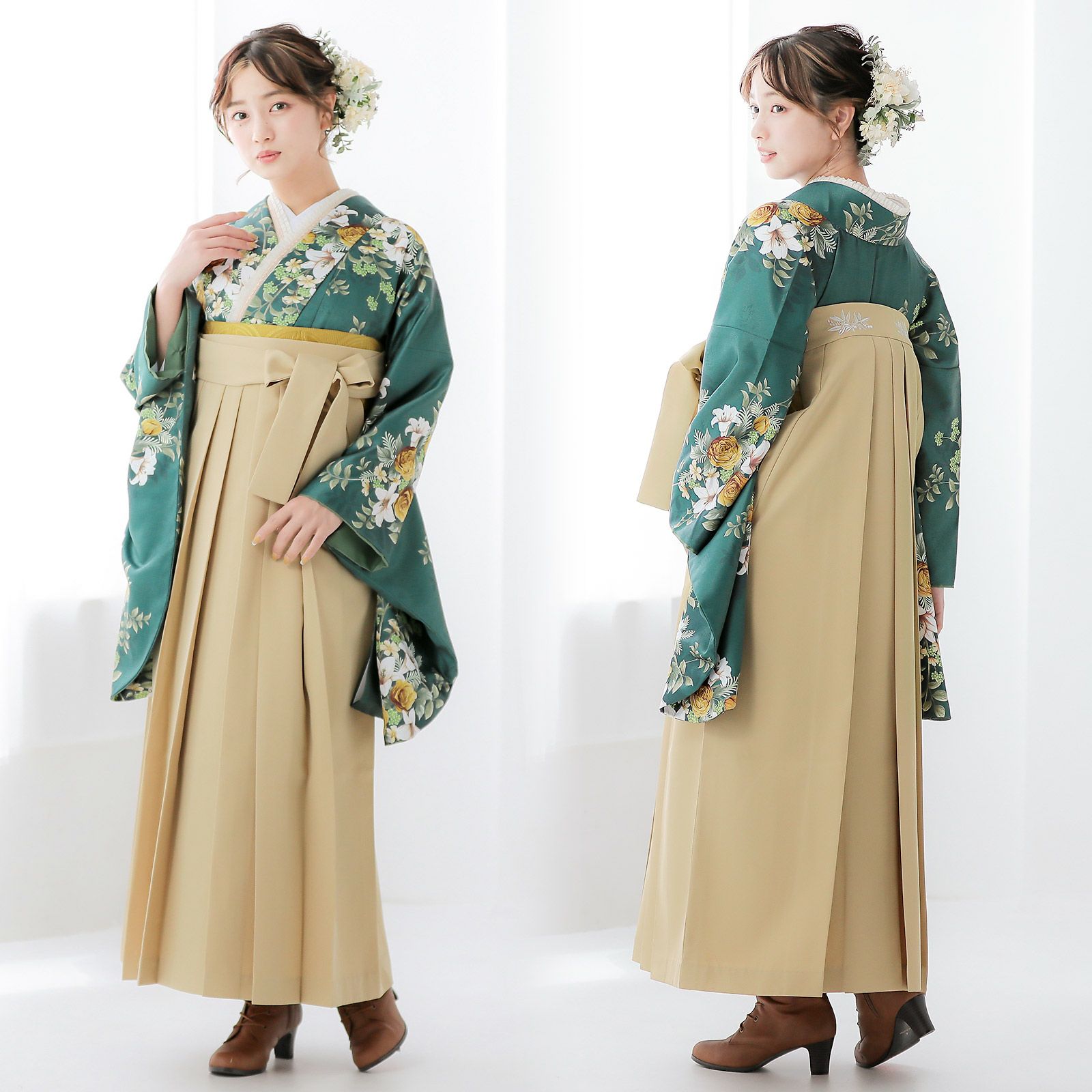 袴 セット 卒業式 女性 4点セット「二尺袖+刺繍袴+袴下帯+襦袢」卒業式