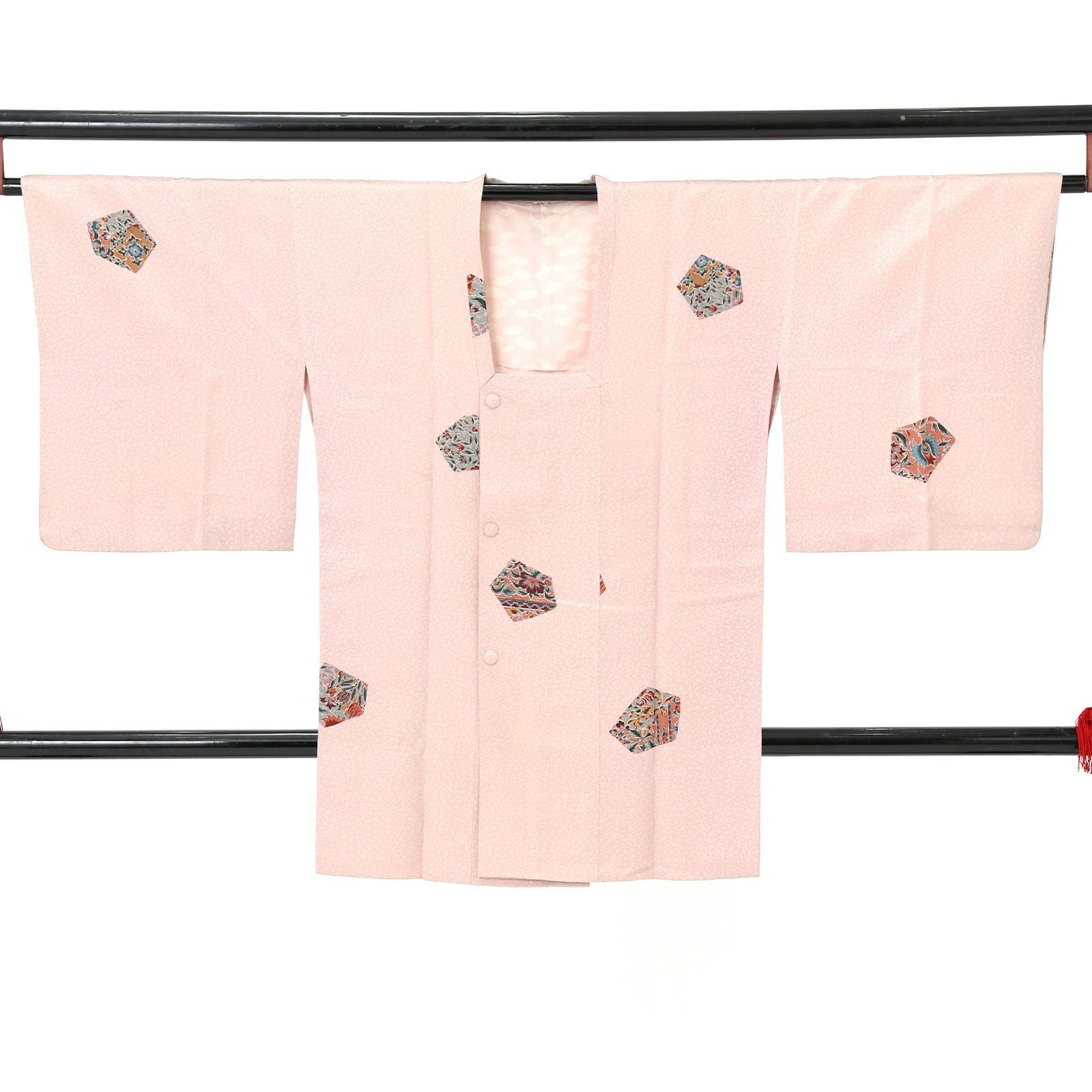 中古品】道行コート「小花柄、更紗 灰桜」着物コート 和装コート