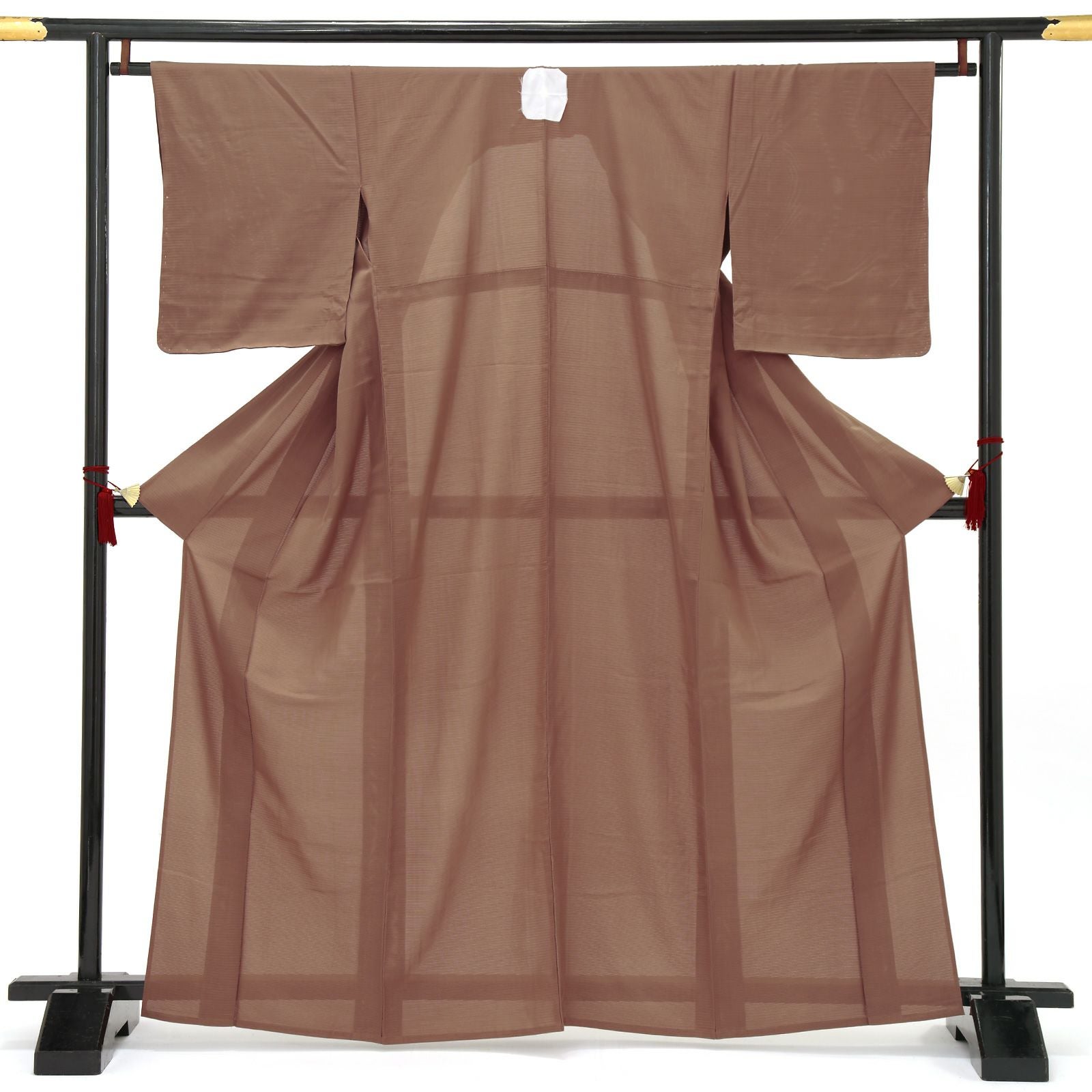 【中古品】夏着物「一つ紋付き　色無地　絽　小豆」正絹　絽