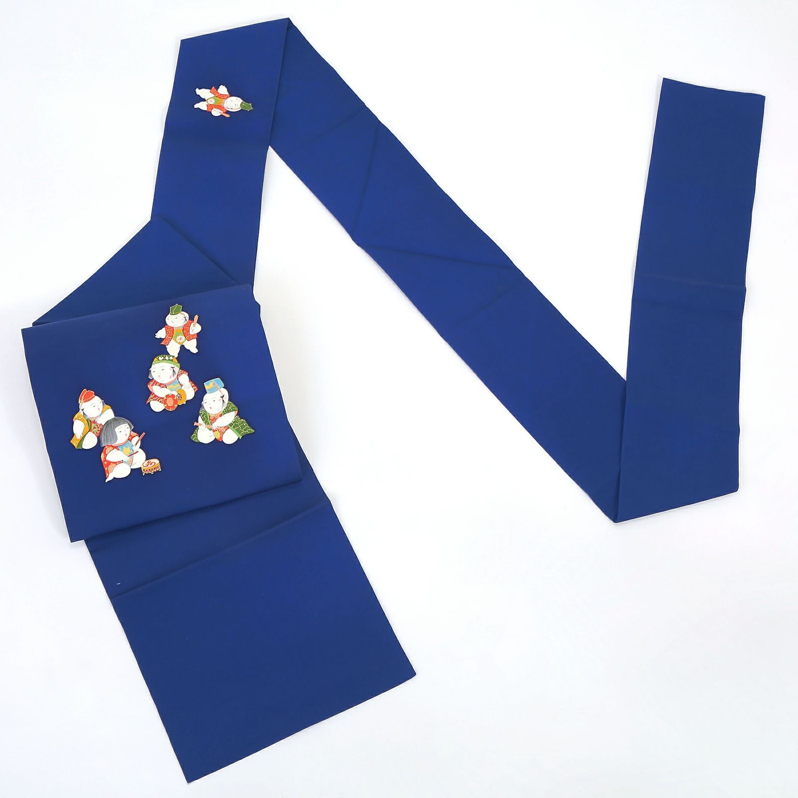 中古品】仕立て上がり 名古屋帯 「御所人形柄 瑠璃紺」八寸名古屋帯