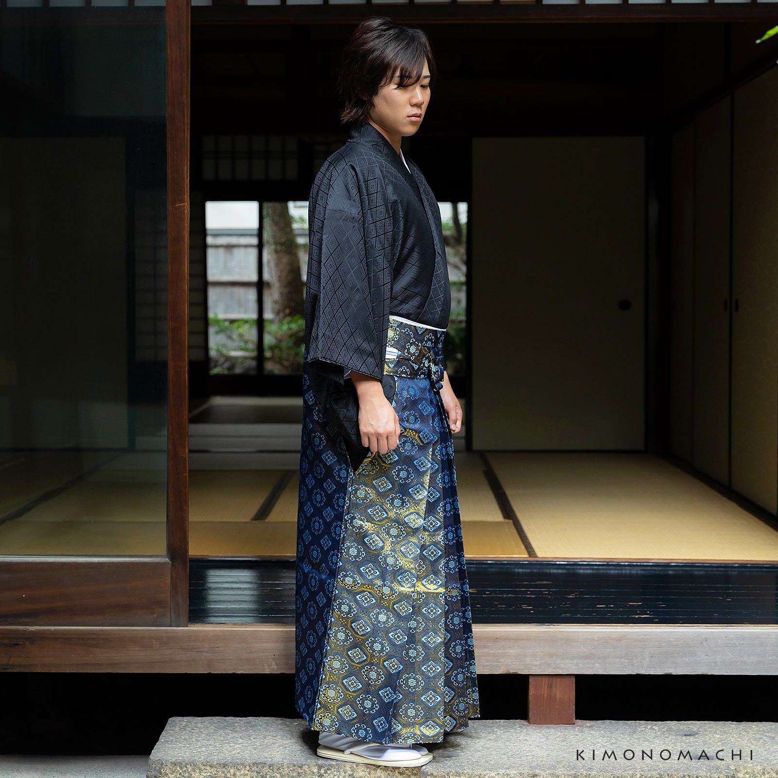 男性 袴 金襴袴 行灯袴 単品「紺地蜀江文」S/M/L/LL サイズ 卒業式
