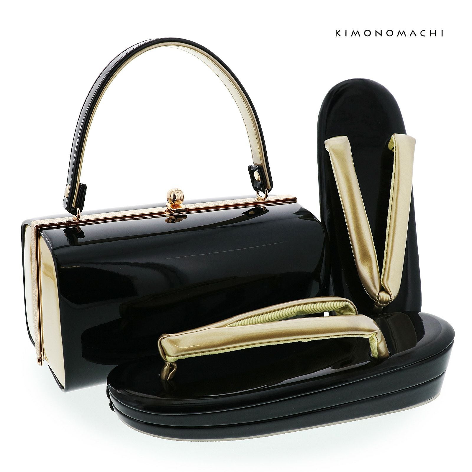 振袖 草履 バッグ 成人式「黒×金」Fサイズ レディース 振袖用草履