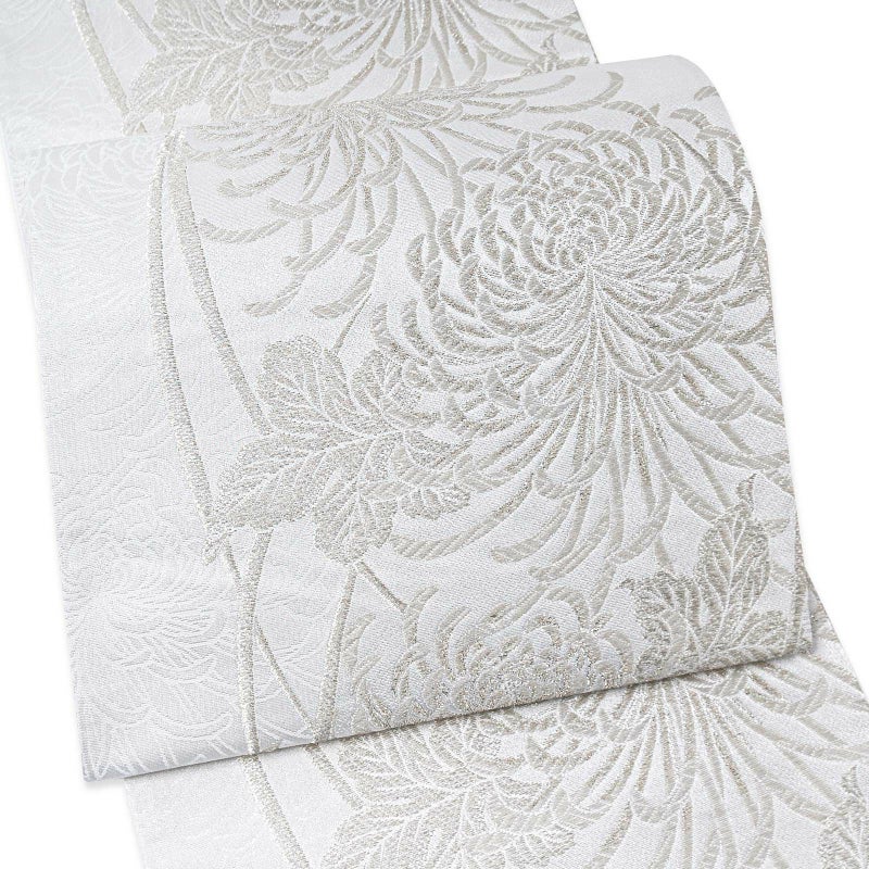 振袖 袋帯 単品「白地 白銀 糸菊」六通柄 日本製 お仕立て上がり 振袖用 袋帯 お仕立て済 振袖帯 結婚式 成人式 フォーマル【メール便不可】