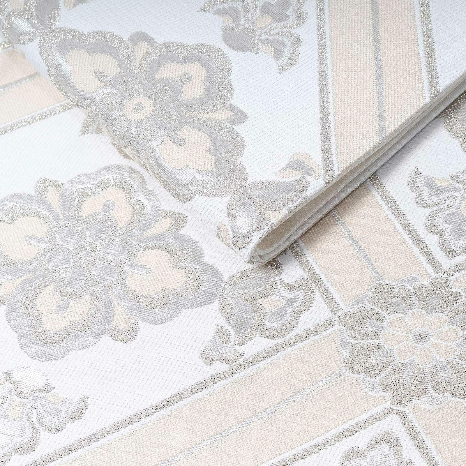 振袖 袋帯 単品「白×生成り色 花菱格子」六通柄 日本製 お仕立て上がり