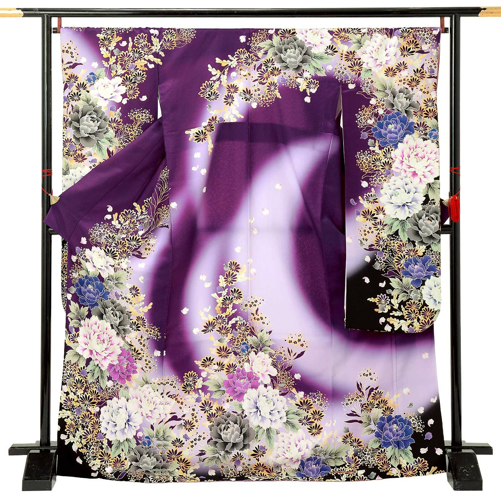 【中古品】仕立て上がり 振袖「薔薇地模様に牡丹と菊 紫」貸衣装処分 レンタル処分品 成人式【メール便不可】ss2503fml10