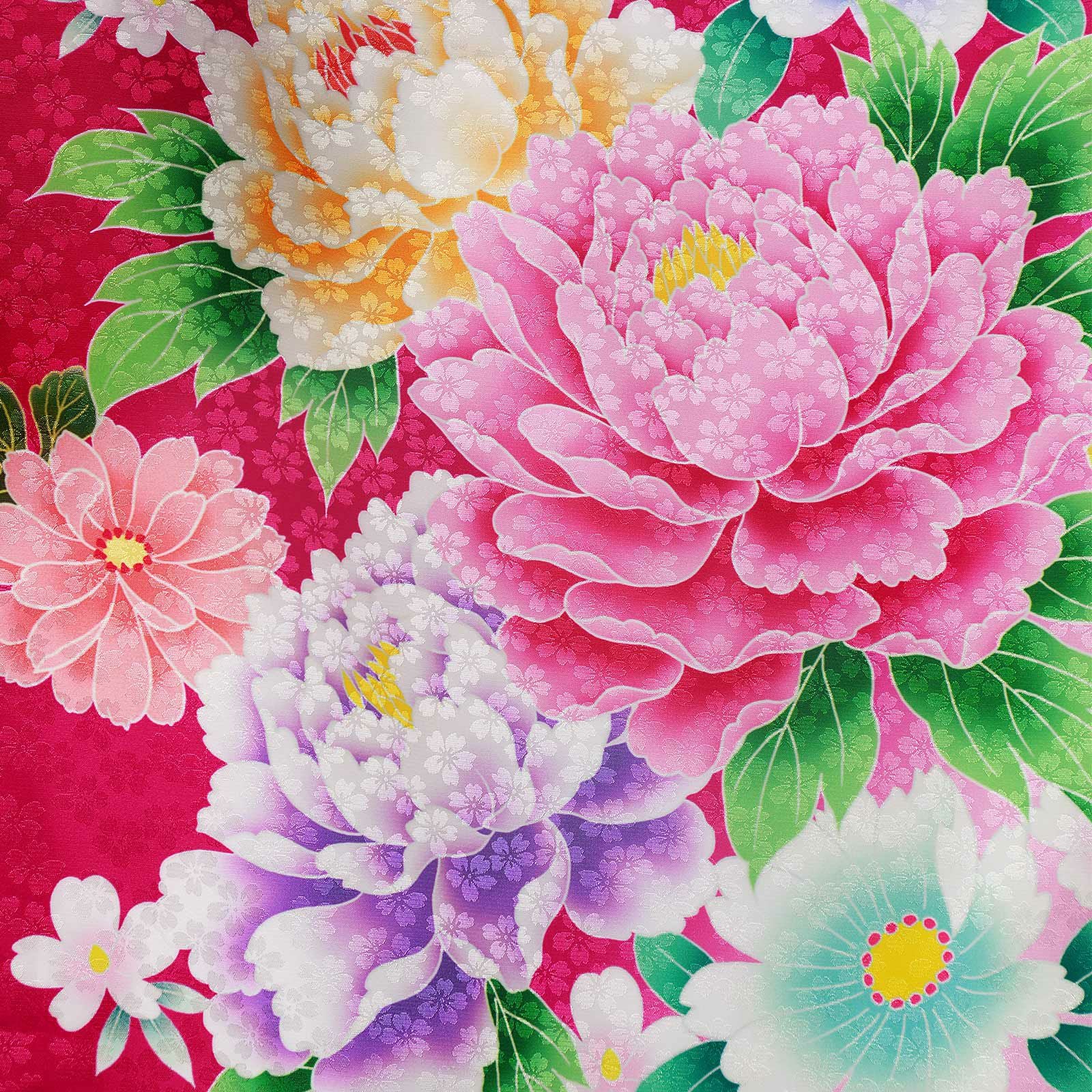 中古品】仕立て上がり 振袖「絵羽柄 花尽くし つつじ色」貸衣装処分