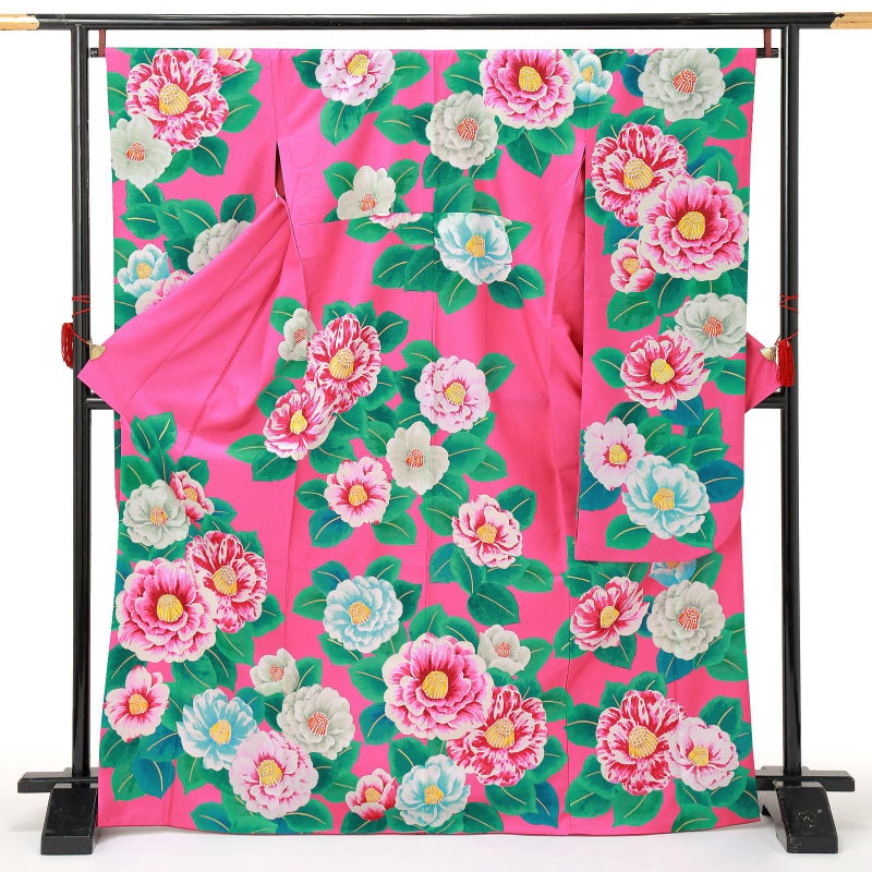 【中古品】仕立て上がり 振袖「玉城ティナ×キスミス つばき ルビーピンク」貸衣装処分 レンタル処分品 成人式【メール便不可】ss2503fml10