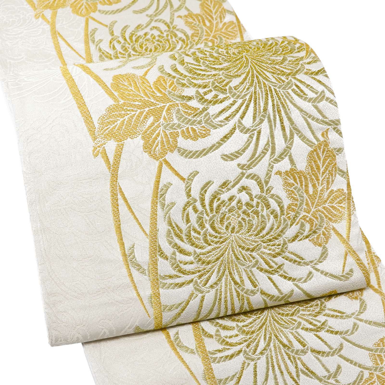 振袖 袋帯 単品「白地 黄金 糸菊」日本製 お仕立て上がり 振袖用 袋帯 お仕立て済 振袖帯 結婚式 成人式 フォーマル【メール便不可】