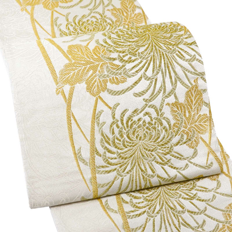 振袖 袋帯 単品「白地 黄金 糸菊」日本製 お仕立て上がり 振袖用 袋帯 お仕立て済 振袖帯 結婚式 成人式 フォーマル【メール便不可】