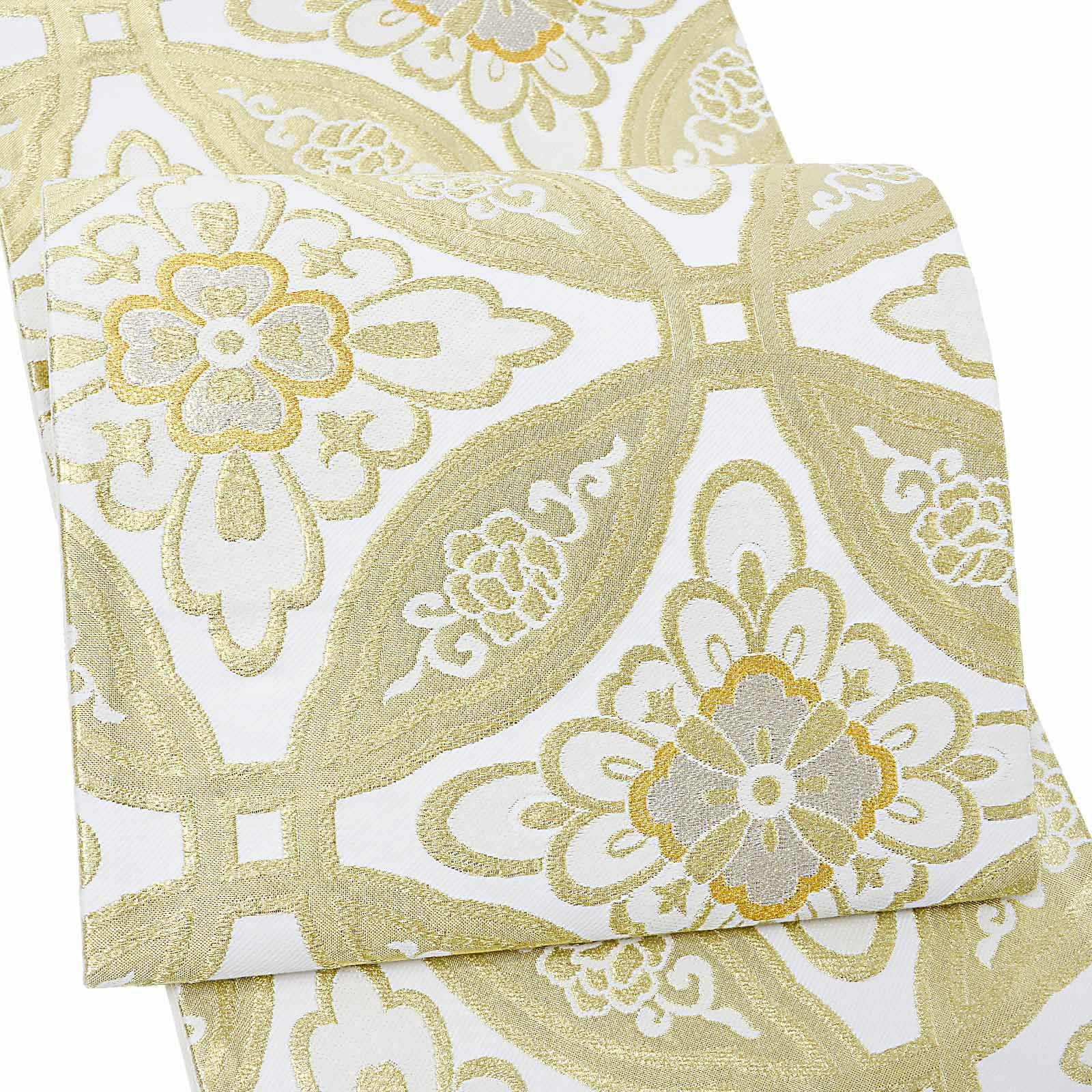 振袖 袋帯 単品「白地 金 花輪違い」日本製 お仕立て上がり 振袖用 袋帯 お仕立て済 振袖帯 結婚式 成人式 フォーマル【メール便不可】