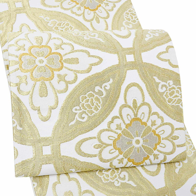 振袖 袋帯 単品「白地 金 花輪違い」日本製 お仕立て上がり 振袖用 袋帯 お仕立て済 振袖帯 結婚式 成人式 フォーマル【メール便不可】