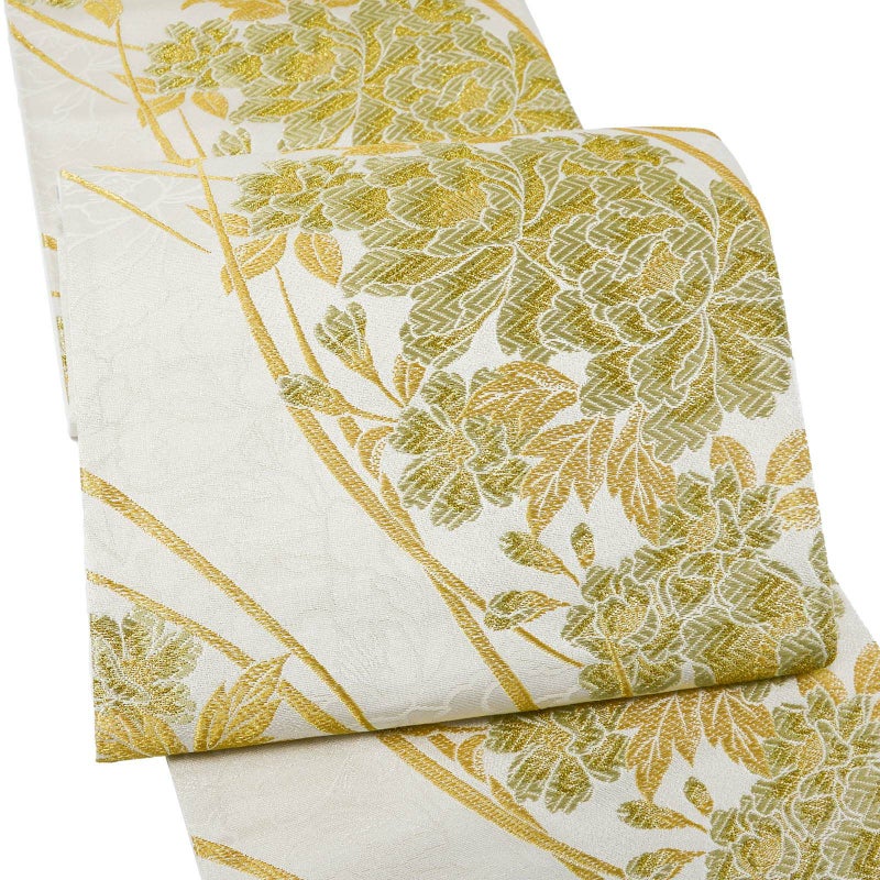 振袖 袋帯 単品「白地、黄金 牡丹」日本製 お仕立て上がり 振袖用 袋帯 お仕立て済 振袖帯 結婚式 成人式 フォーマル【メール便不可】