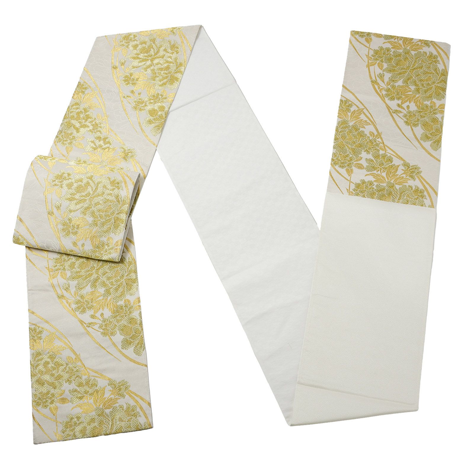 振袖 袋帯 単品「白地、黄金 牡丹」日本製 お仕立て上がり 振袖用 袋帯