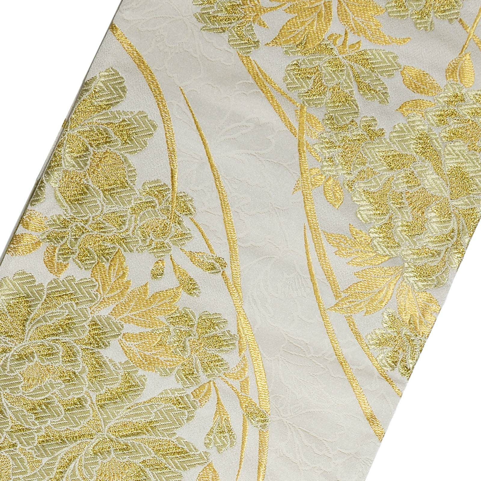 振袖 袋帯 単品「白地、黄金 牡丹」日本製 お仕立て上がり 振袖用 袋帯