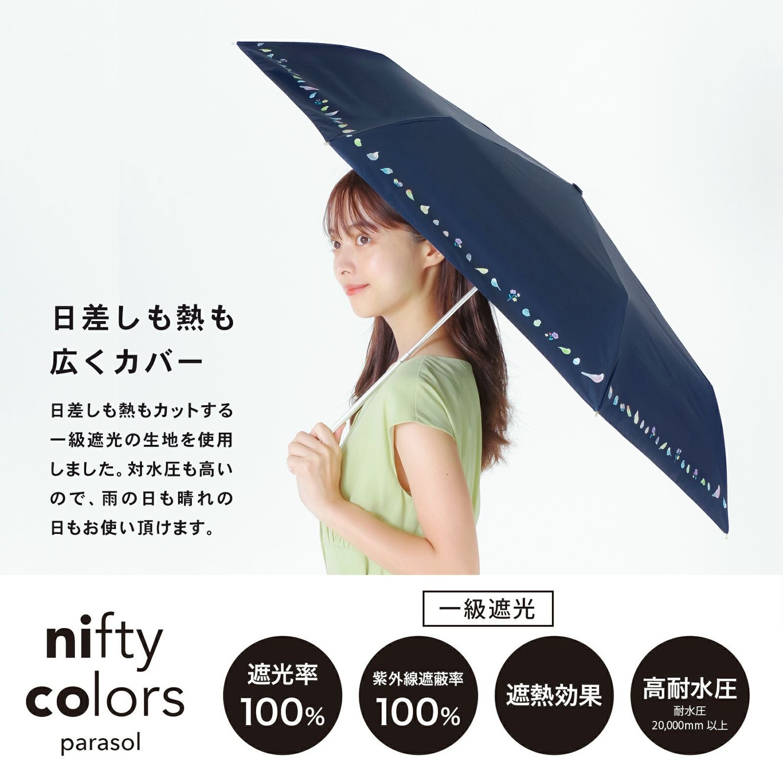 日傘 晴雨兼用「nifty colors 遮光ことりたちミニ55 オフホワイト