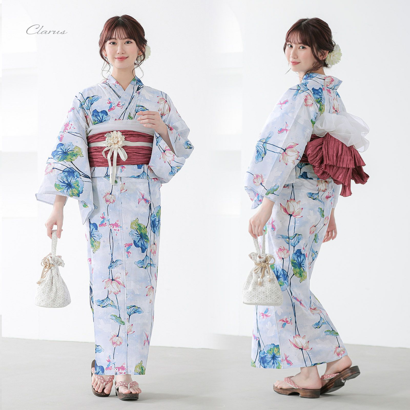 Clarus レディース 女性浴衣 単品「夏の思い出 あじさい 空色