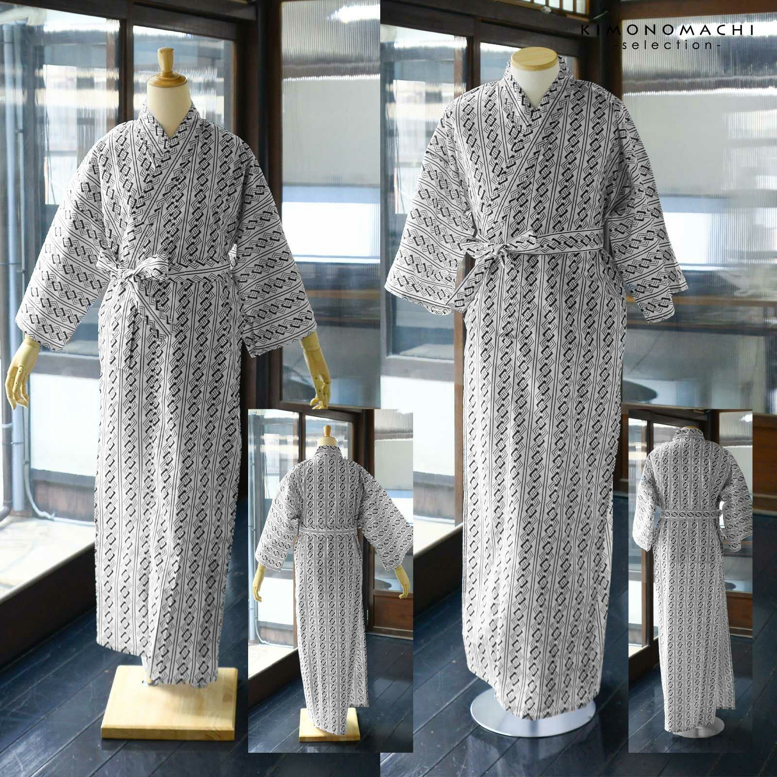 旅館浴衣 浴衣 寝巻き 2点セット(浴衣+共布帯)「子持ち角繋ぎ・変わり