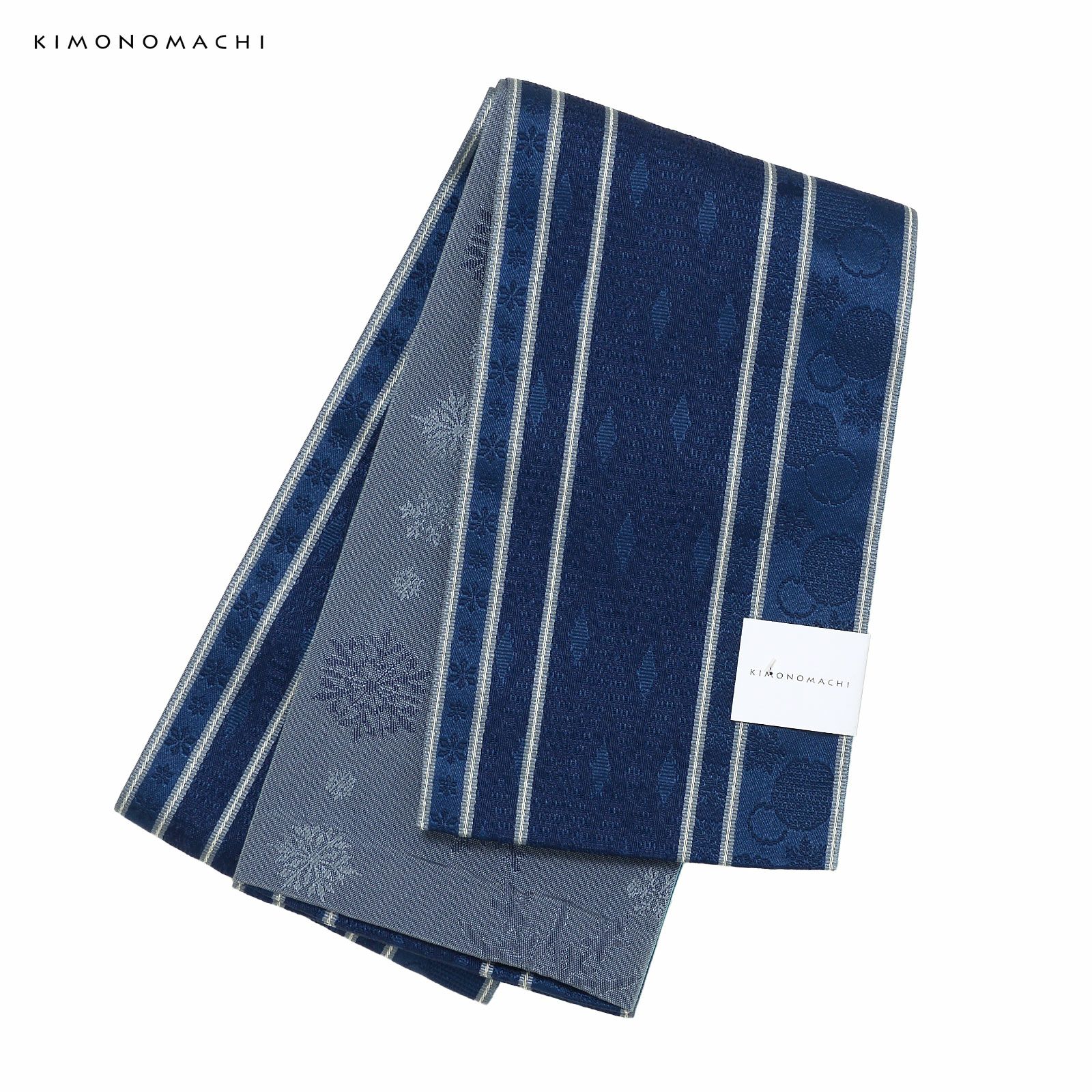 浴衣 帯 半幅帯 単品「雪と菱格子 青藍」大人 小袋帯 レディース 女性用 浴衣帯 半巾帯 半幅帯単品 京都きもの町オリジナル KIMONOMACHI【メール便不可】