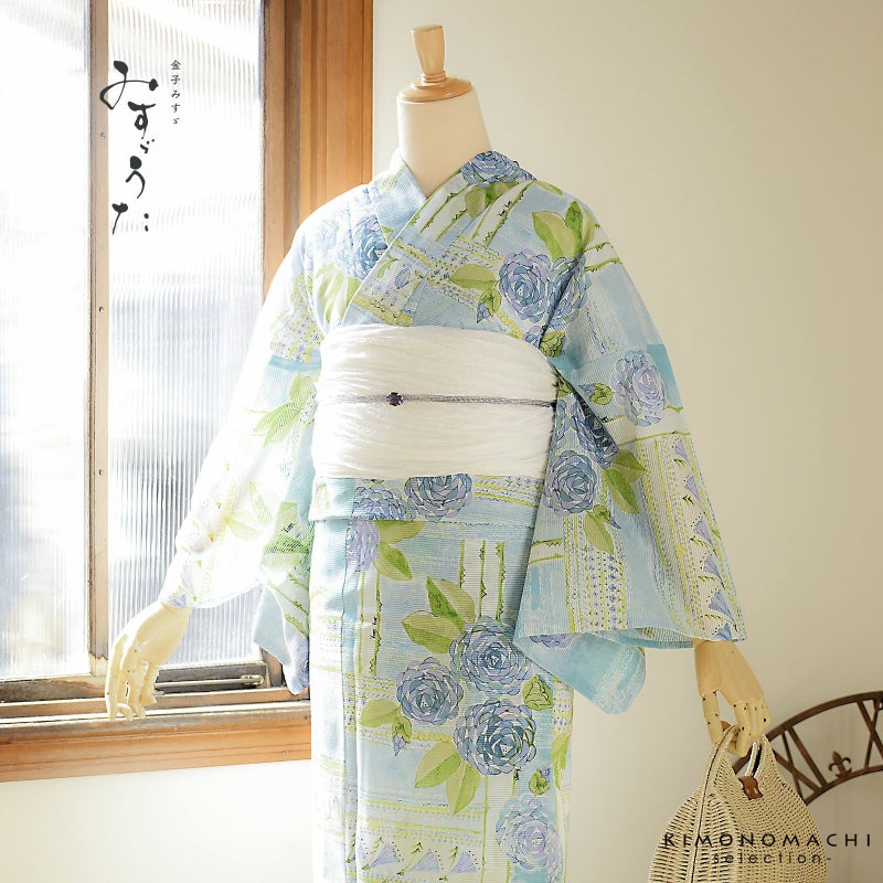 浴衣 レディース ブランド浴衣 単品「みすゞうた 薔薇の町 アクアグリーン M 2510」Fサイズ 大人 綿絽浴衣 女性浴衣単品 レディース浴衣単品 個性的 花火大会 夏祭り 女性浴衣 女性ゆかた 夏着物＜H＞【メール便不可】