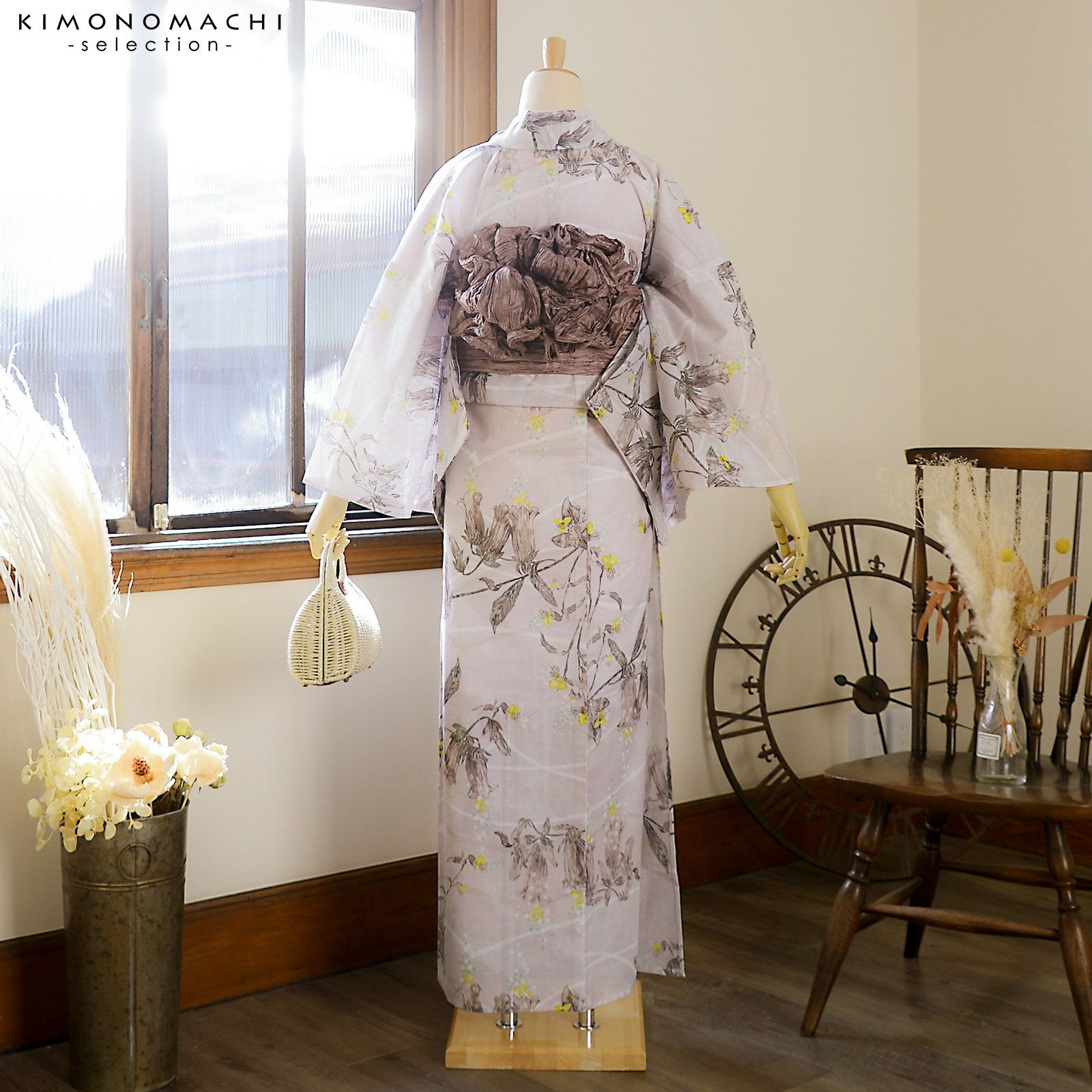浴衣 レディース ブランド浴衣 単品「みすゞうた あけかたの花 ピンク