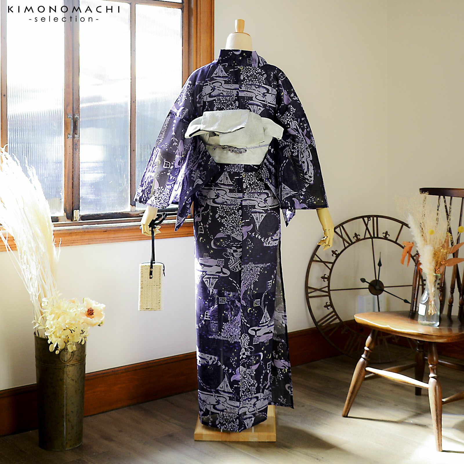 浴衣 レディース ブランド浴衣 単品「みすゞうた 鯨法会 紺 M 2516」F