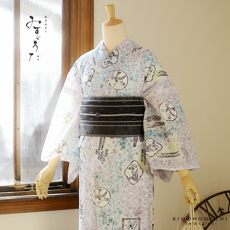 浴衣 レディース ブランド浴衣 単品「みすゞうた 私と小鳥と鈴と M 2522」Fサイズ 大人 綿絽浴衣 女性浴衣単品 レディース浴衣単品 個性的 花火大会 夏祭り 女性浴衣 女性ゆかた 夏着物＜H＞【メール便不可】