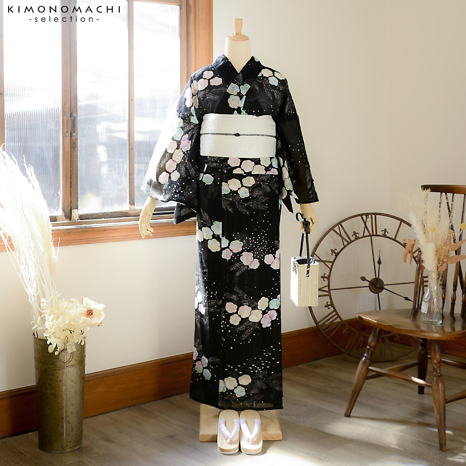 浴衣 レディース ブランド浴衣 単品「みすゞうた 雪に 黒 M 2523」F