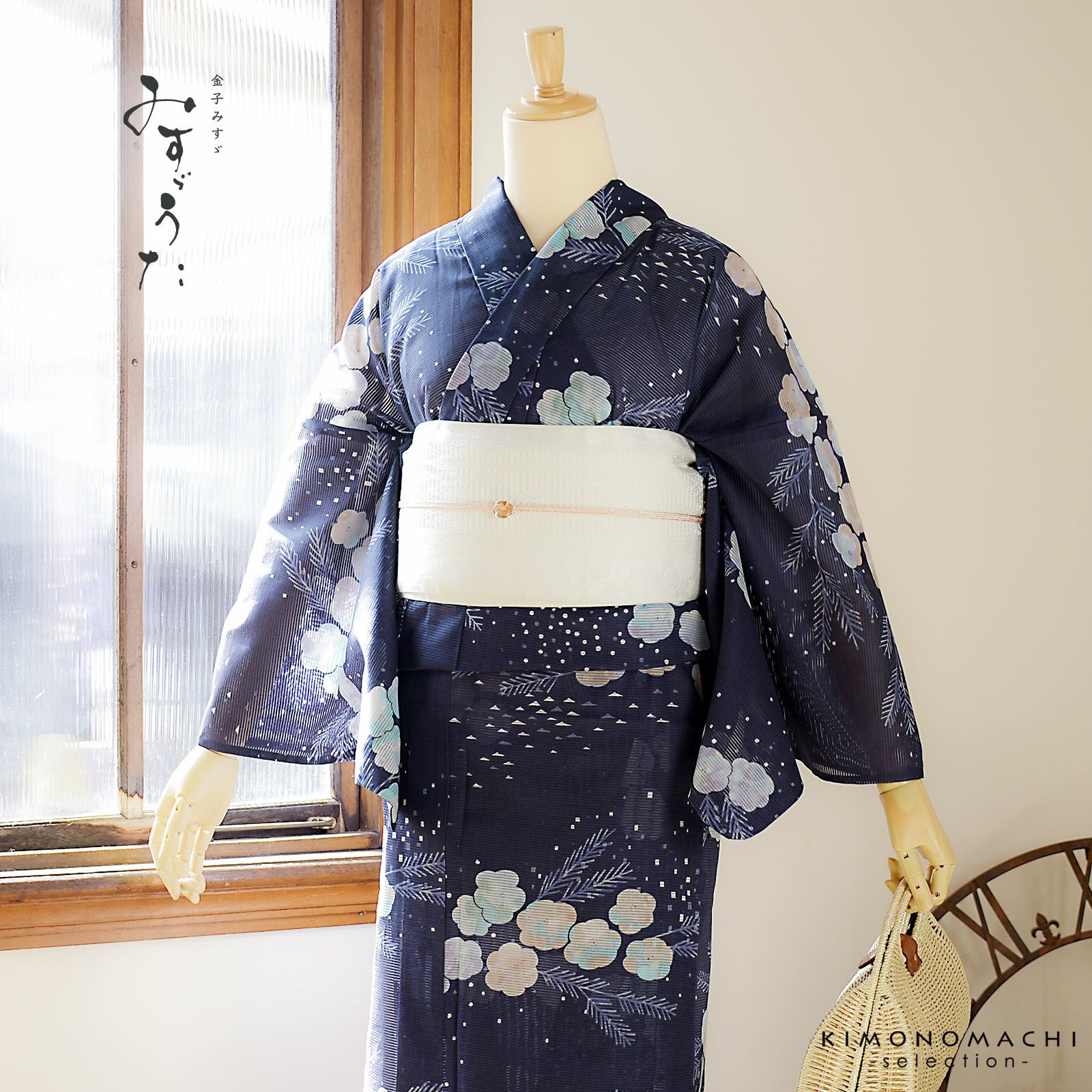 浴衣 レディース ブランド浴衣 単品「みすゞうた 雪に 黒 M 2523」F