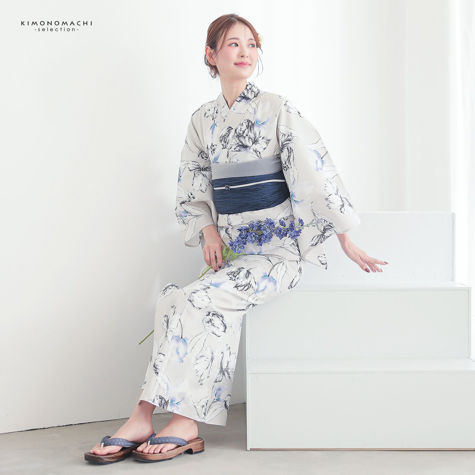 浴衣 レディース 女性浴衣 単品「シンプルライフ：ライトグレー