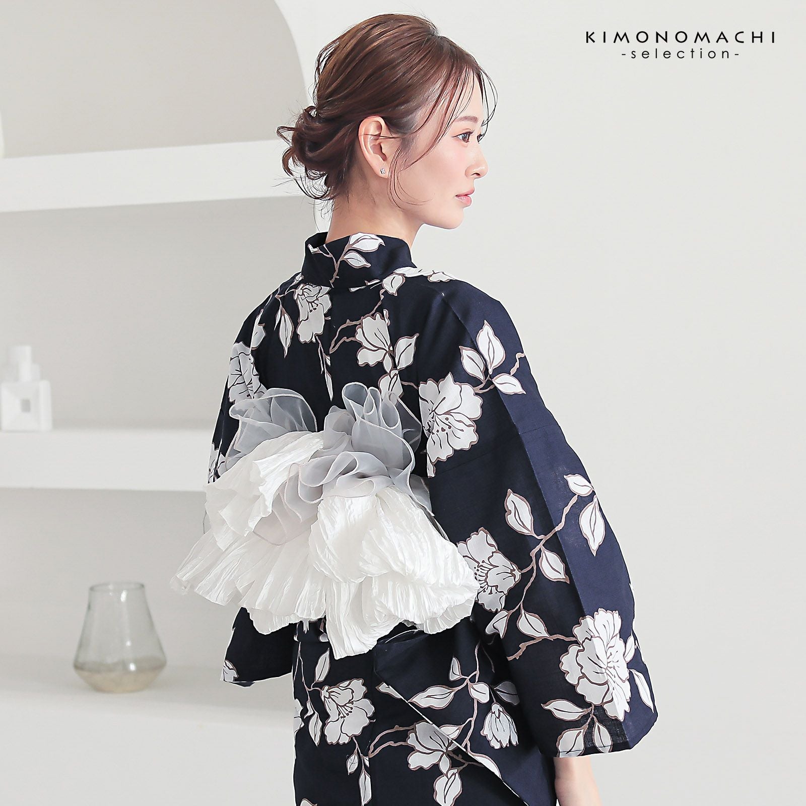 浴衣 レディース 女性浴衣 単品「スイートリリー：墨紺 芍薬」Fサイズ