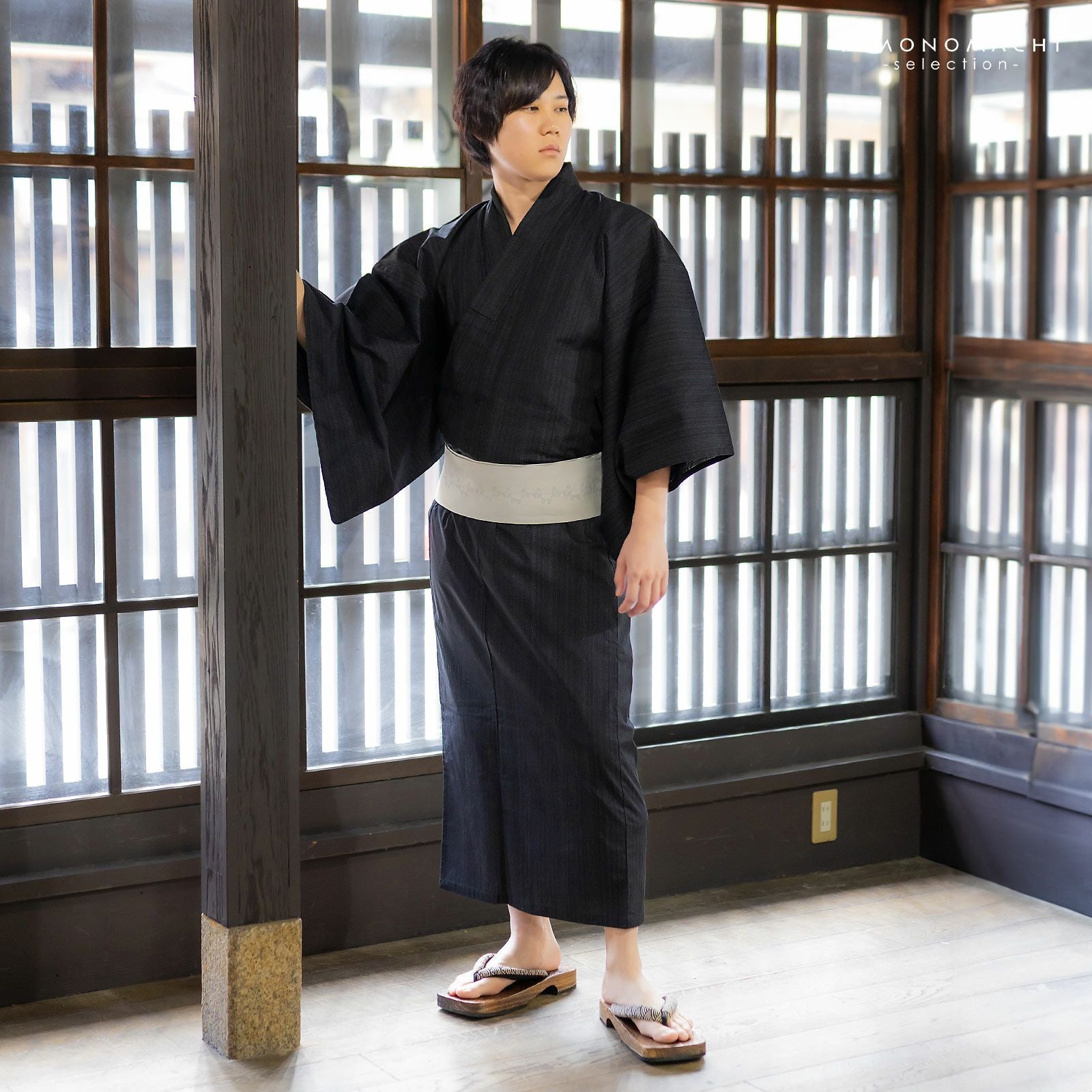 浴衣 両面染め メンズ 男性用浴衣 単品「studio by Durban：黒地