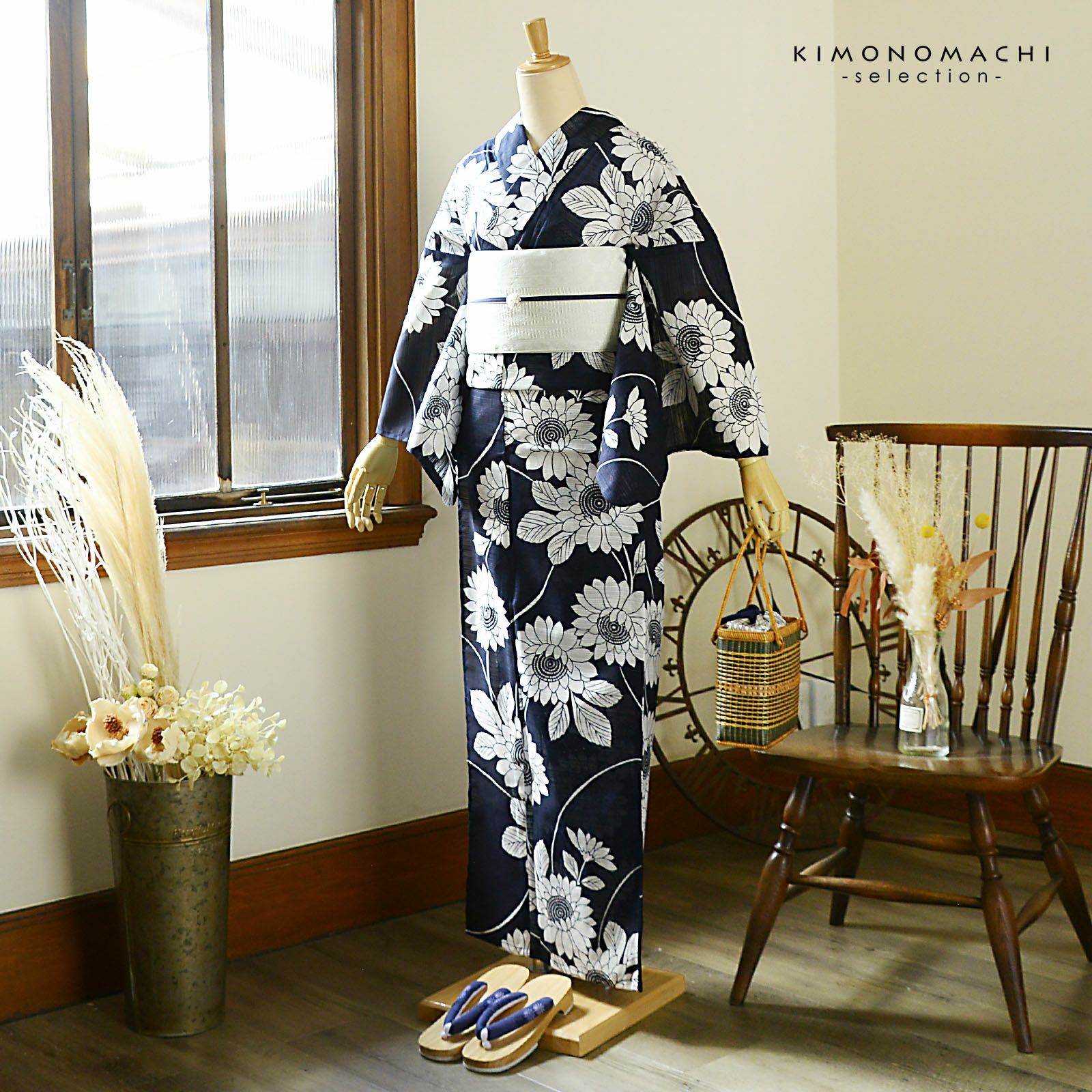 ◆最高級【綿絽浴衣】古典紫の狢菊涼ゆかた◆着物としても着用可◆新品未使用 浴衣 レディース 単品 お仕立て上がり浴衣 綿絽浴衣「ひまわり 濃紺」F