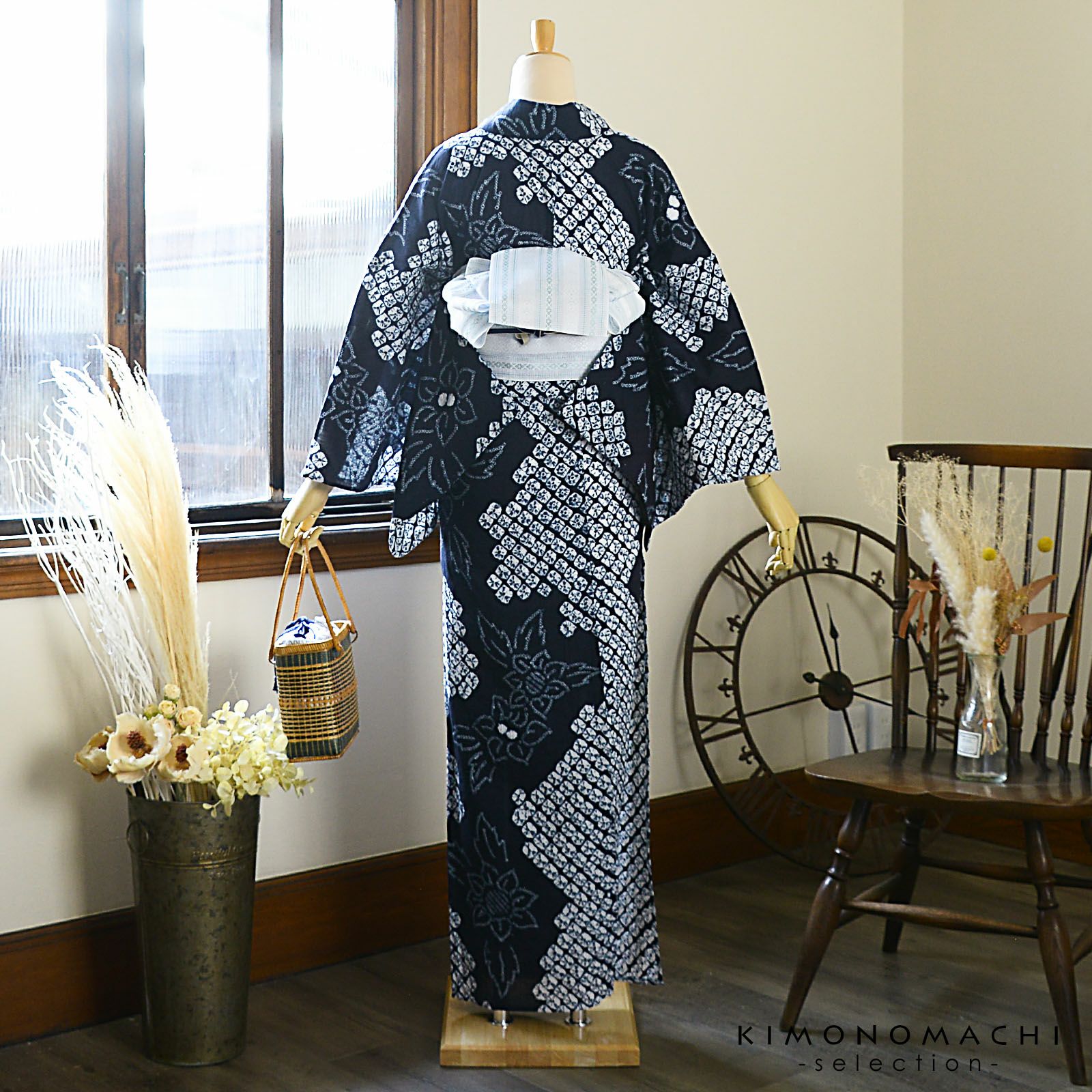 お仕立て上がり絞り浴衣単品「星花 濃紺（鬼灯）」有松絞り 女性浴衣