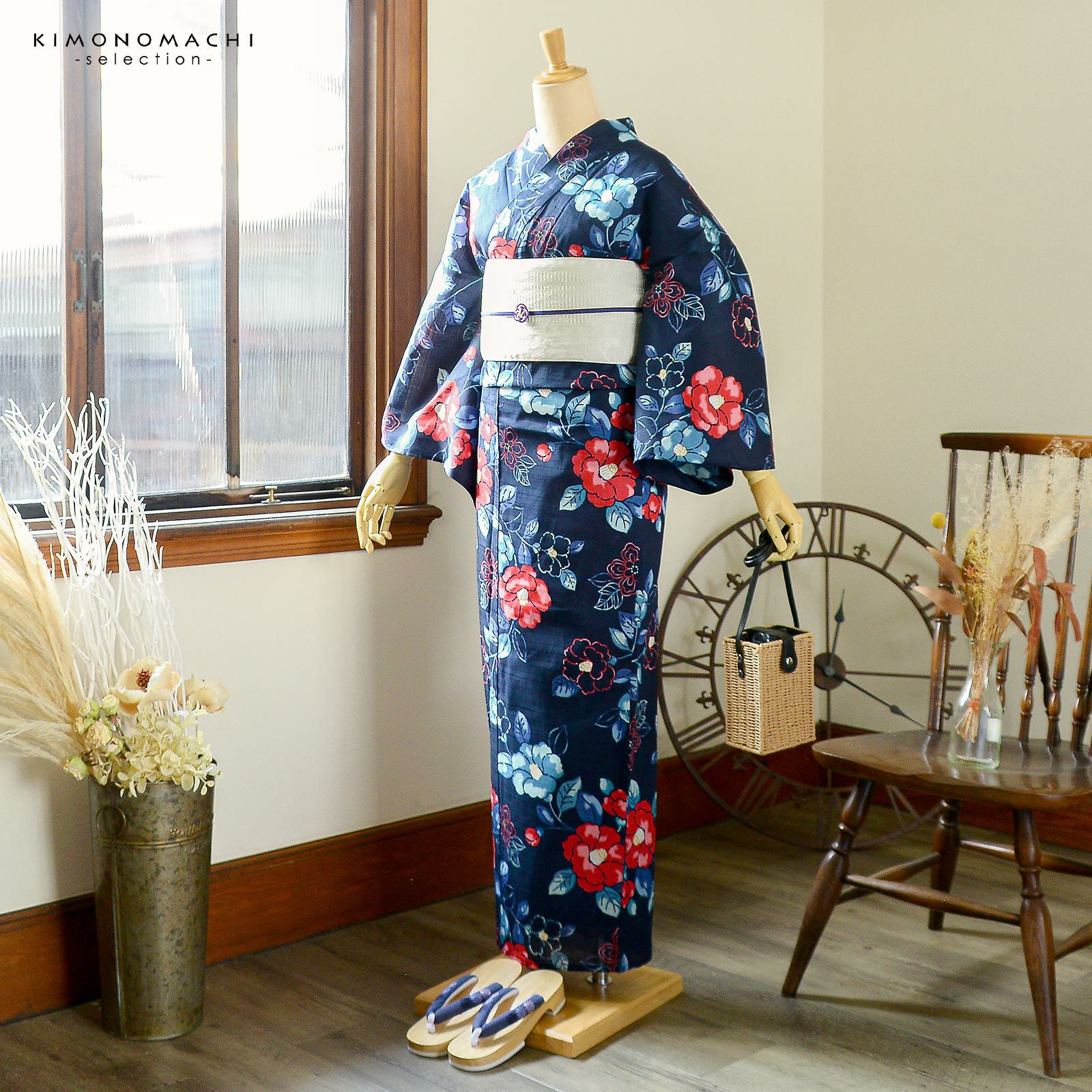 ブランド浴衣単品 花咲音(KASANE) レディース 浴衣 単品「紺地 椿と
