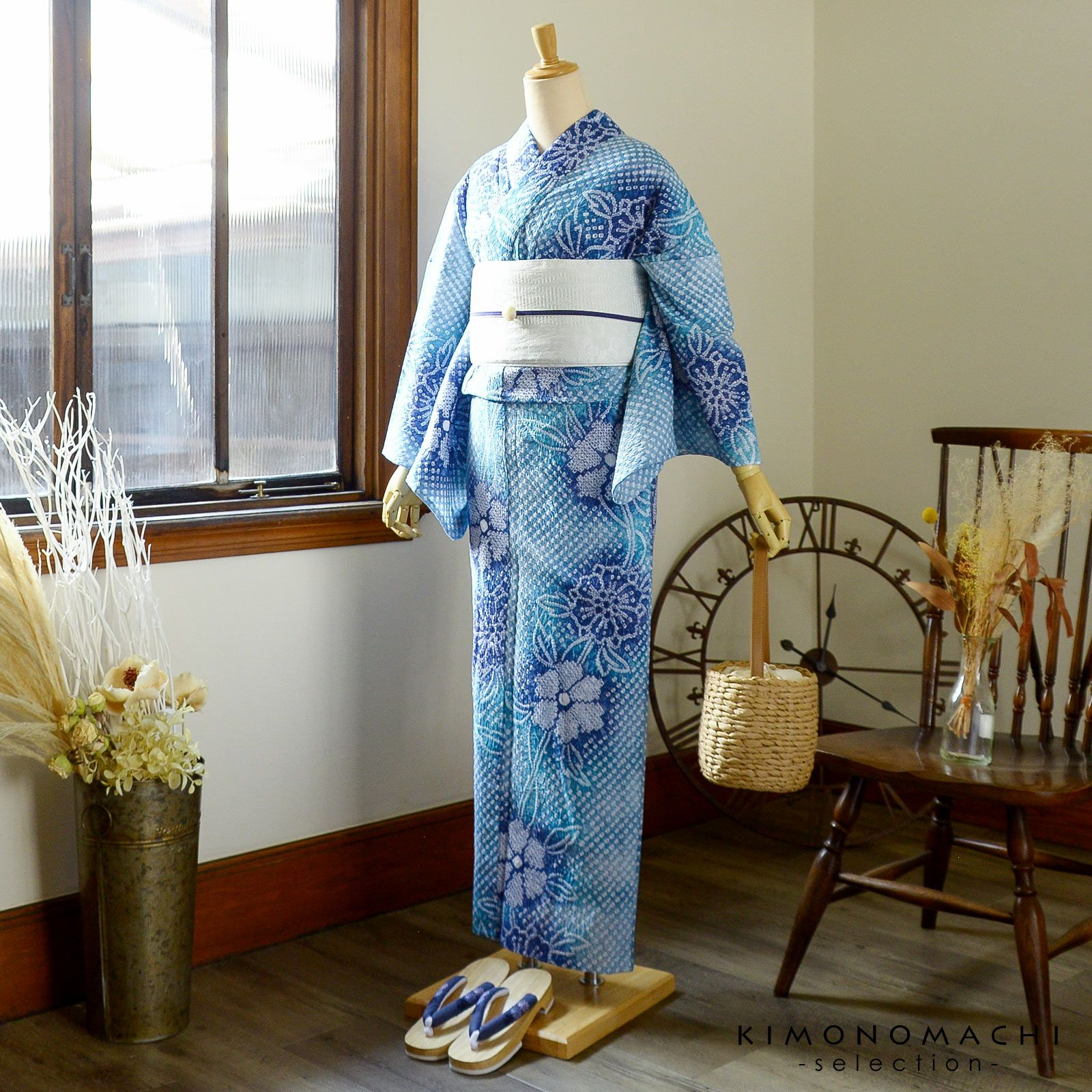 有松絞り浴衣 新品 仕立て上りhanashibori青水色紫地　ゆう様 お仕立て上がり絞り浴衣単品 花しぼり「晴天 薄青×藍色」有松絞り 女性