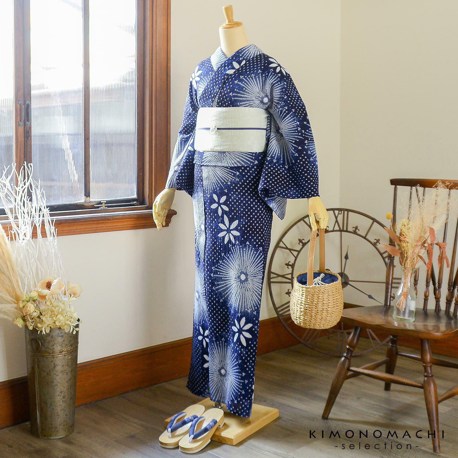 お仕立て上がり絞り浴衣単品 花しぼり「スターライト 濃紺」有松絞り
