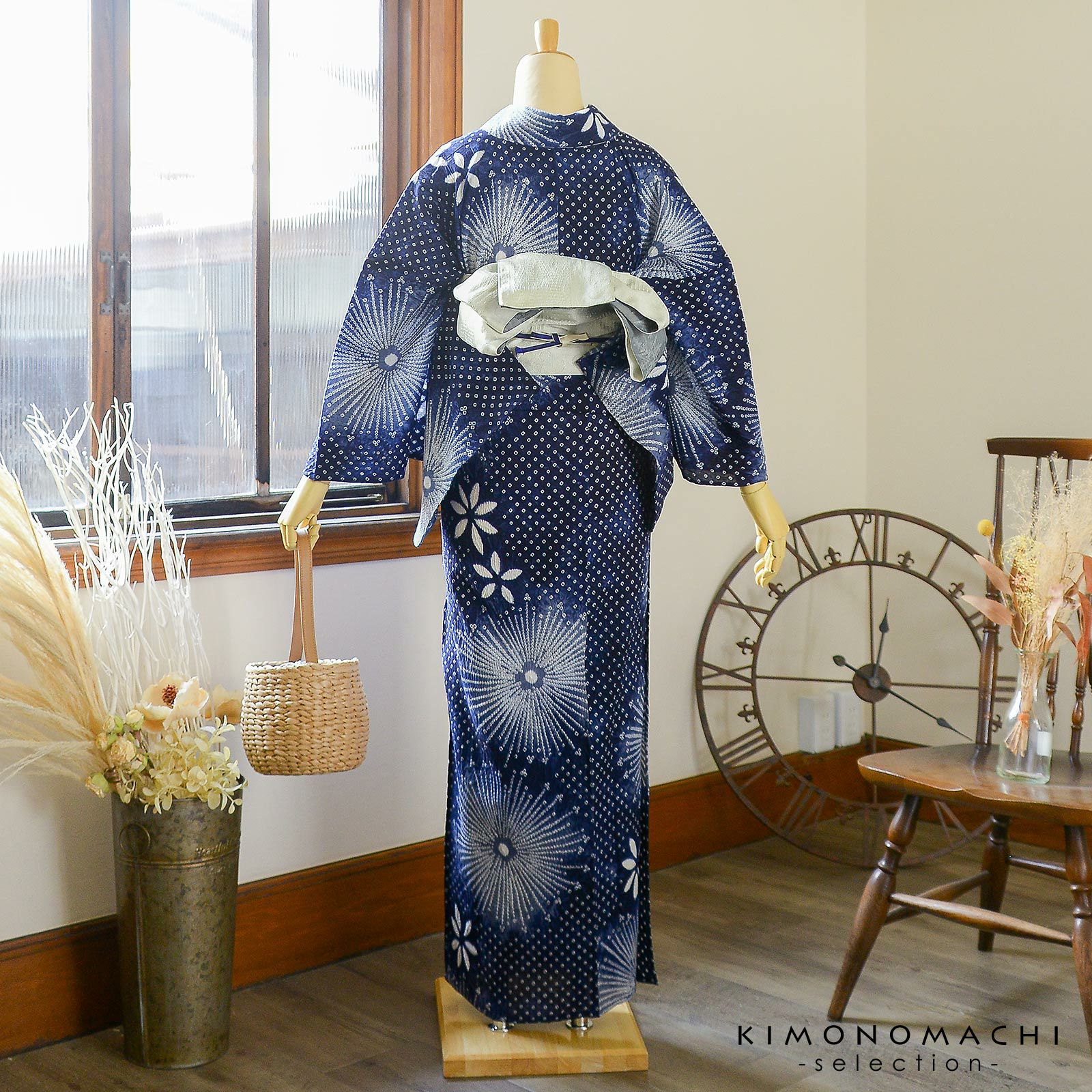 お仕立て上がり絞り浴衣単品 花しぼり「スターライト 濃紺」有松絞り