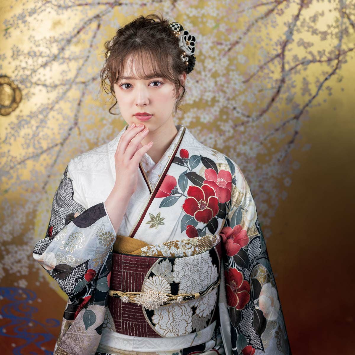 未仕立て 振袖 22点セット「SACRA 白 梅椿に霞」仮絵羽 振り袖 正絹