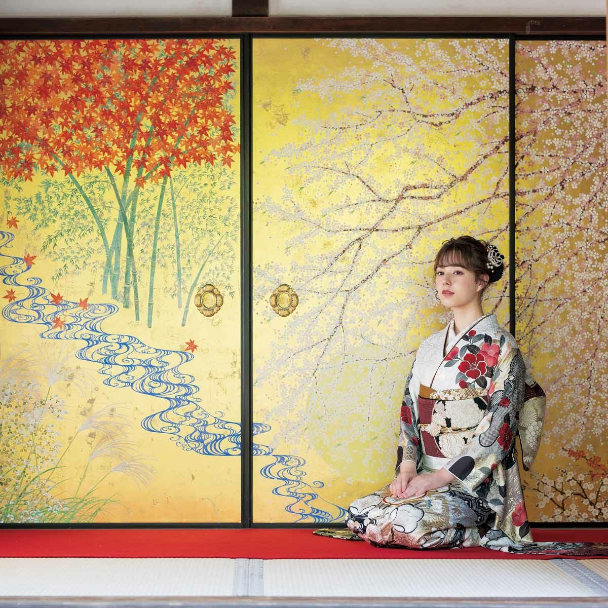 未仕立て 振袖 22点セット「SACRA 白 梅椿に霞」仮絵羽 振り袖 正絹