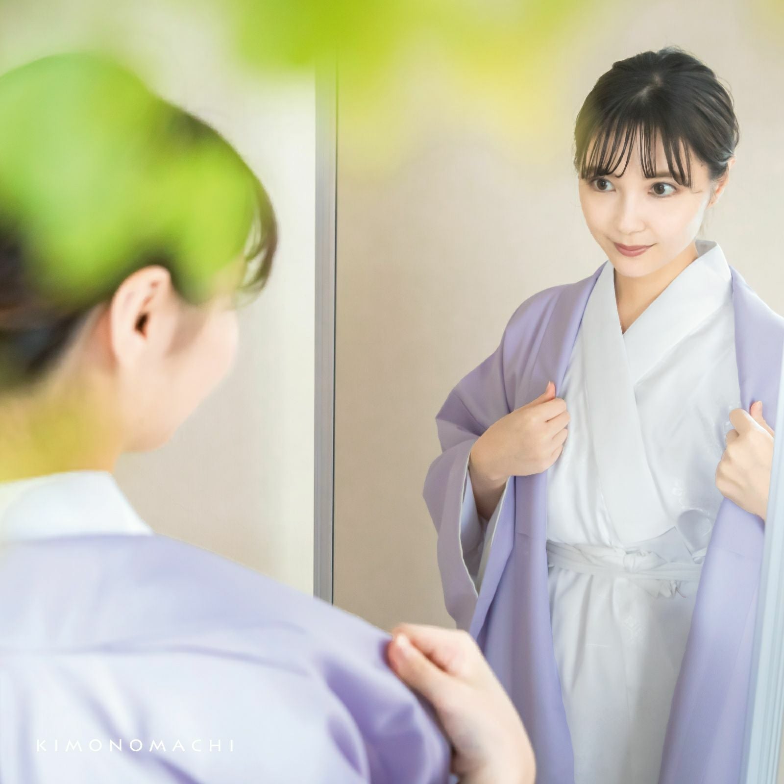 洗える 長襦袢「白」SS/3Sサイズ 掛け衿つき 地紋入り 長襦袢 洗える