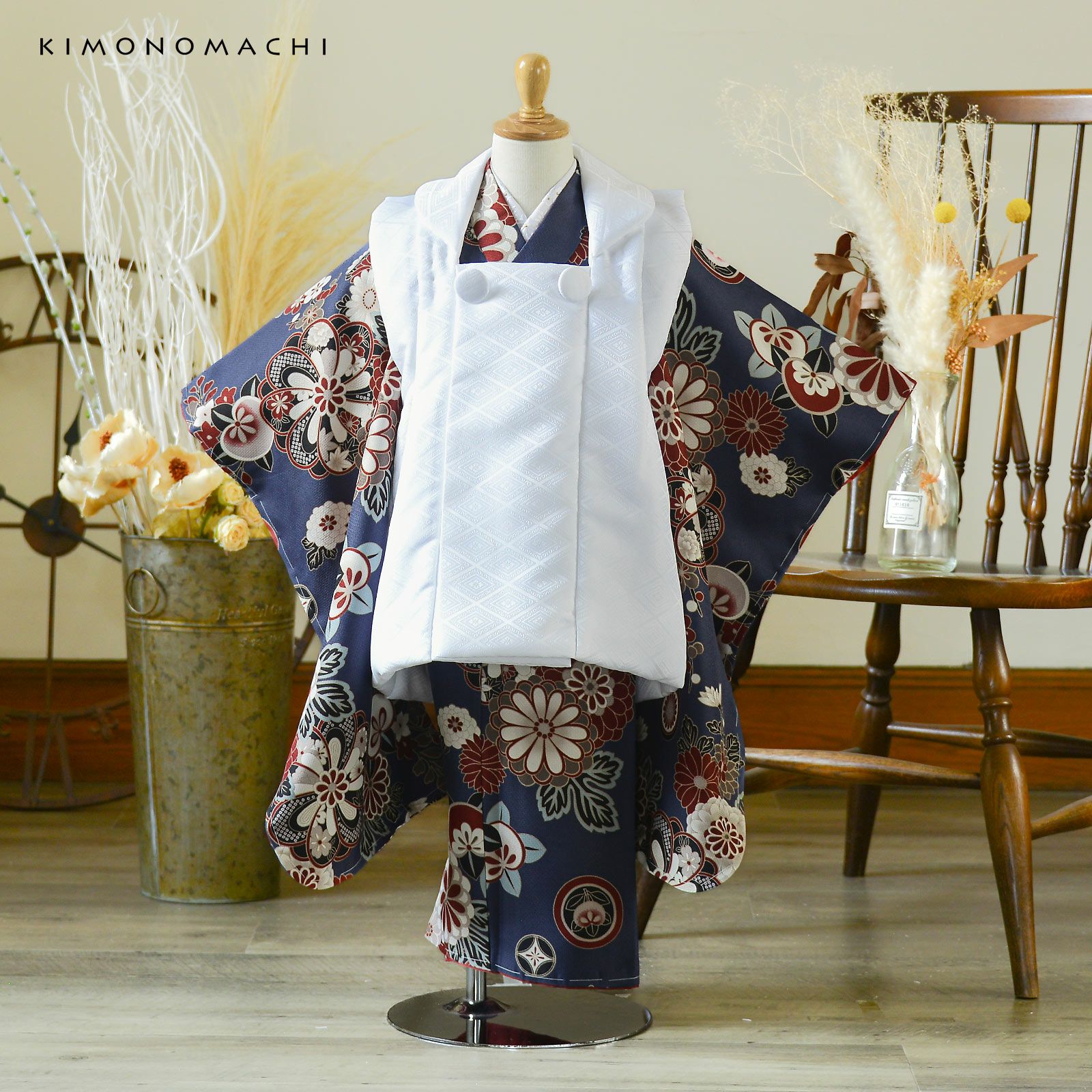 七五三早割COUPON10%OFF10/8迄)七五三 3歳 着物 単品「花紋散らし 紺青
