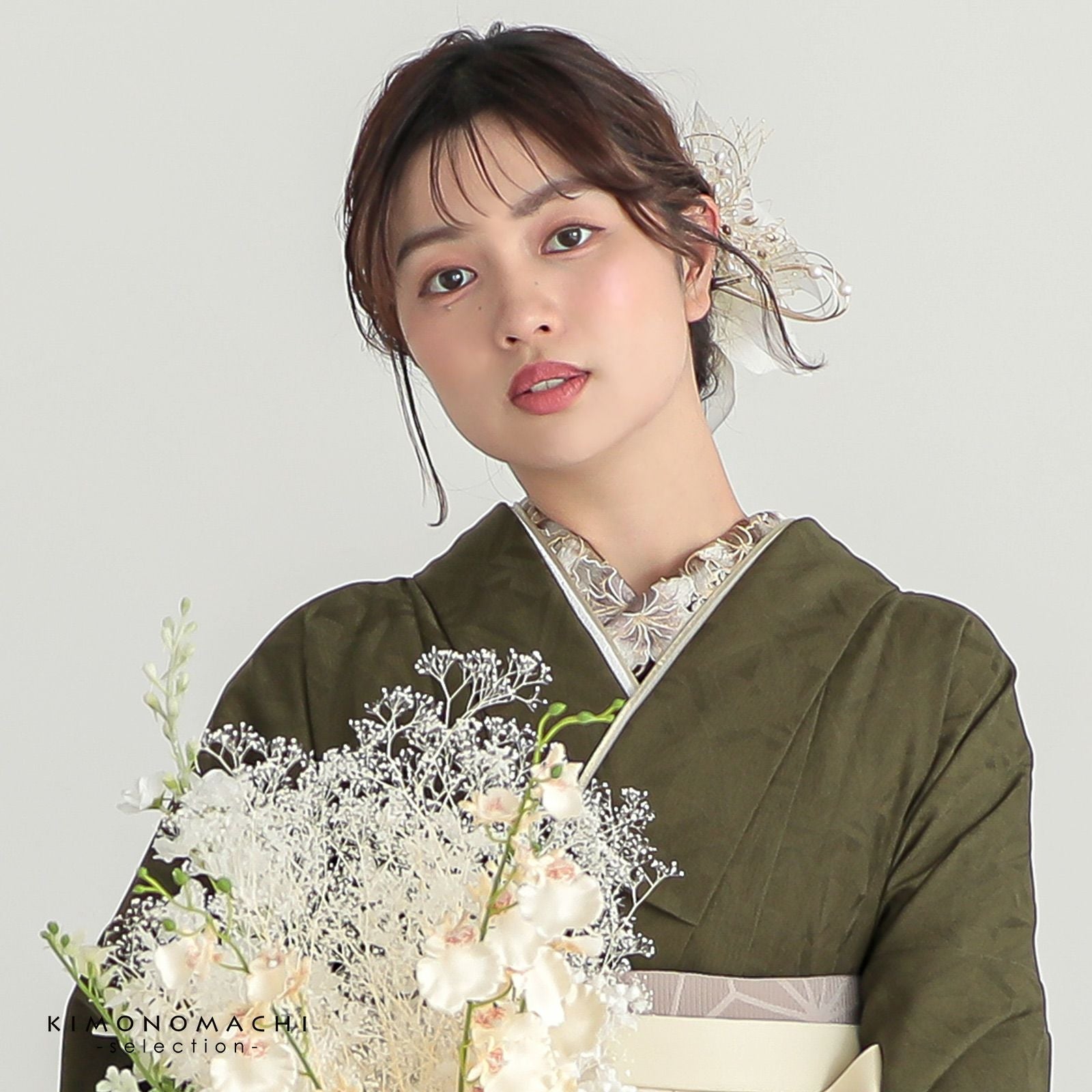 刺繍 半衿 単品 silelly シルエリー「リリー ブラウン」日本製 刺繍